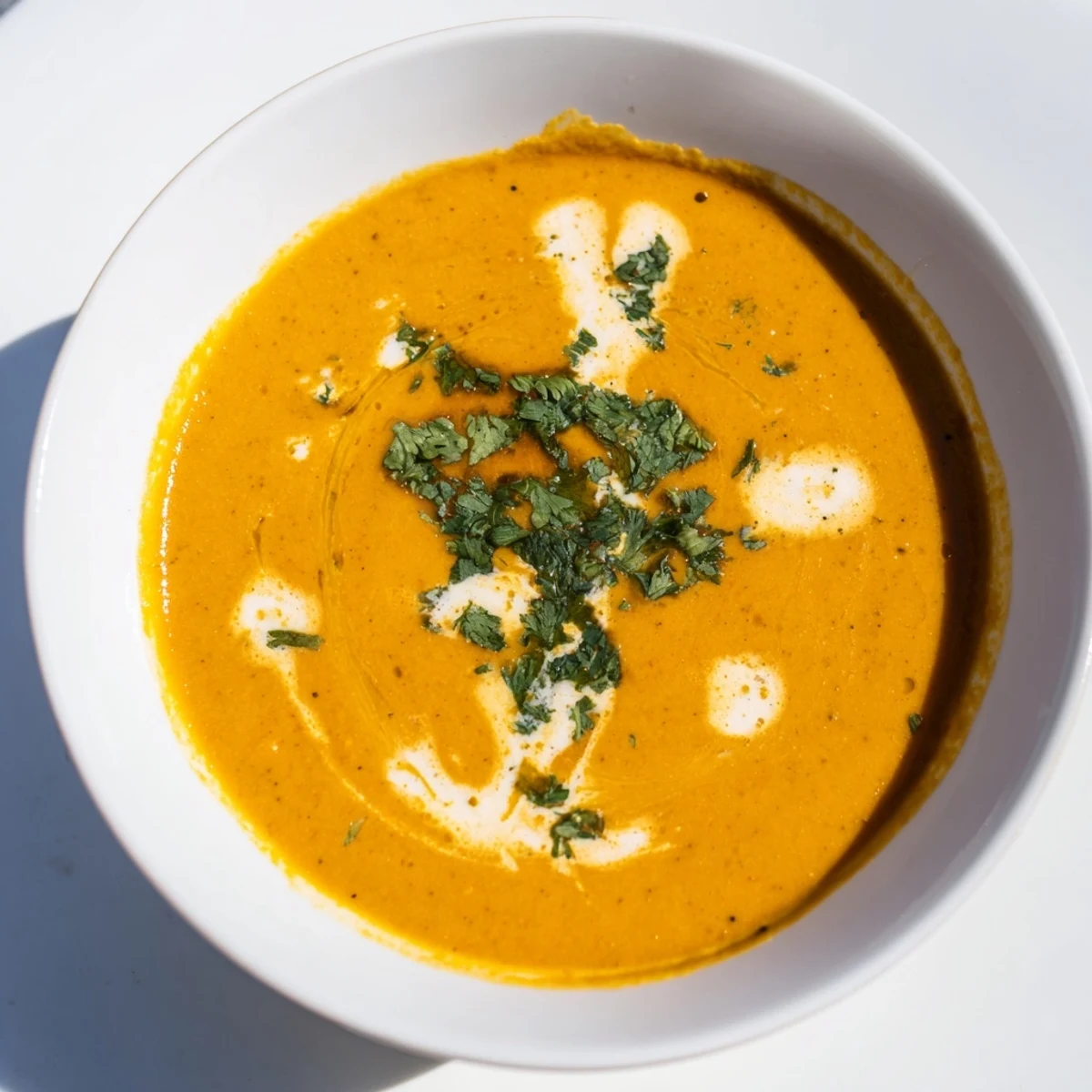 Vibrant Creamy Roasted Carrot and Ginger Soup topped with herbs, ready for a cozy dinner.