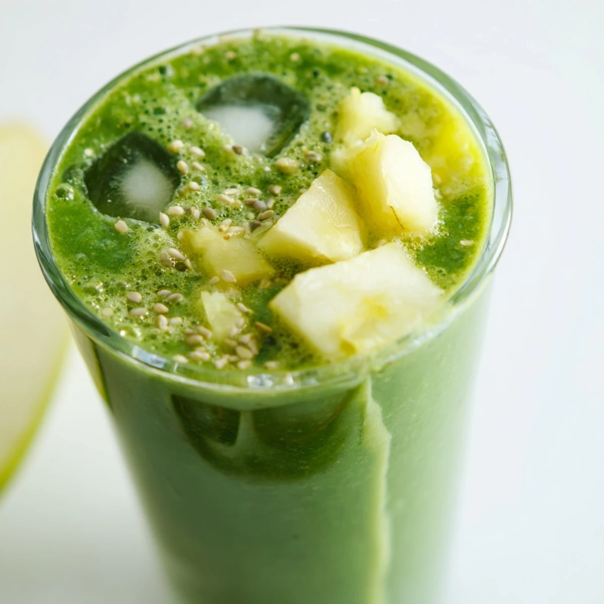 Healthy Detox Green Smoothie with Spinach and Ginger in a clear mason jar, ready to sip for a quick nutrient-packed beverage.