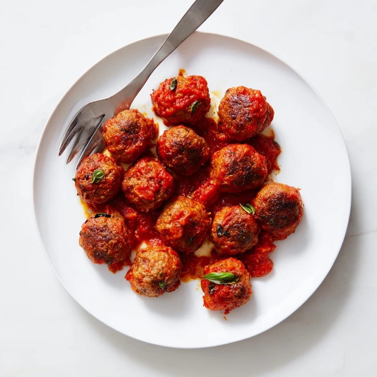 Savory turkey meatballs bathed in a deep red sauce, with crusty bread on the side for dipping.