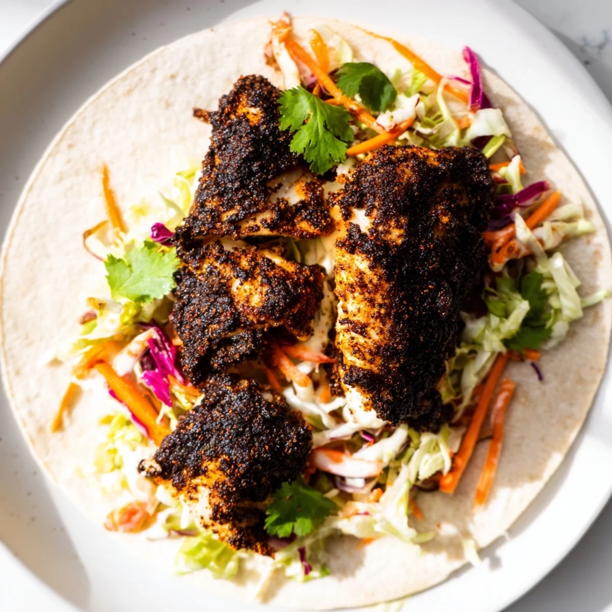 Topped with zesty slaw and lime wedges, Blackened Fish Tacos with Slaw are a quick, flavorful meal.