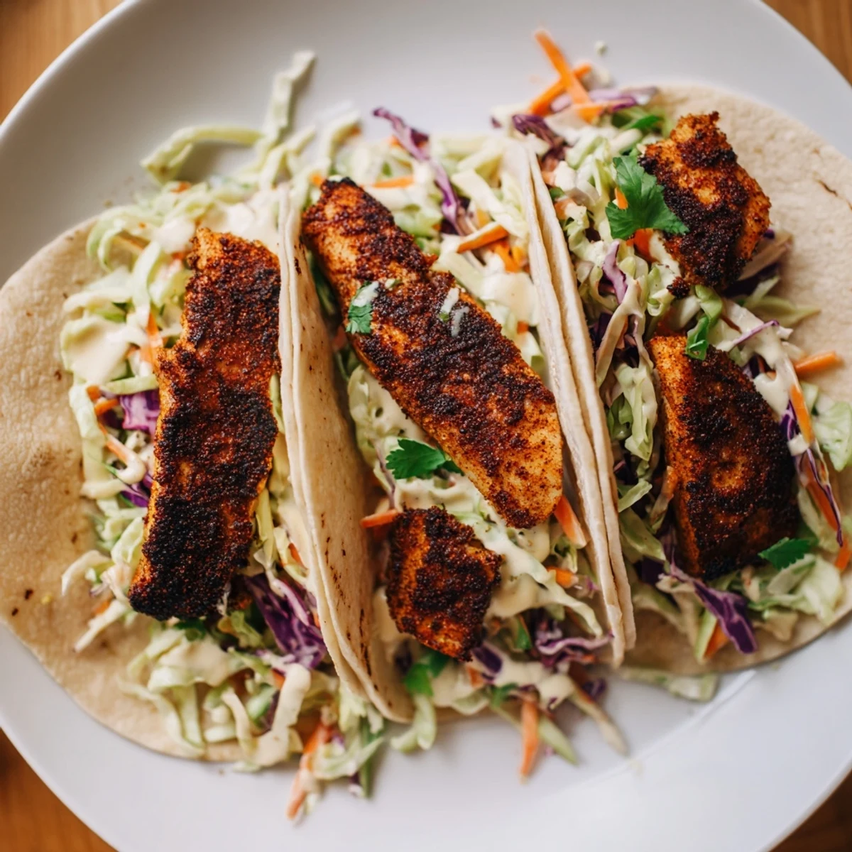 Flaky white fish coated in smoky spices, nestled in soft tortillas with crisp slaw and a zesty creamy sauce.