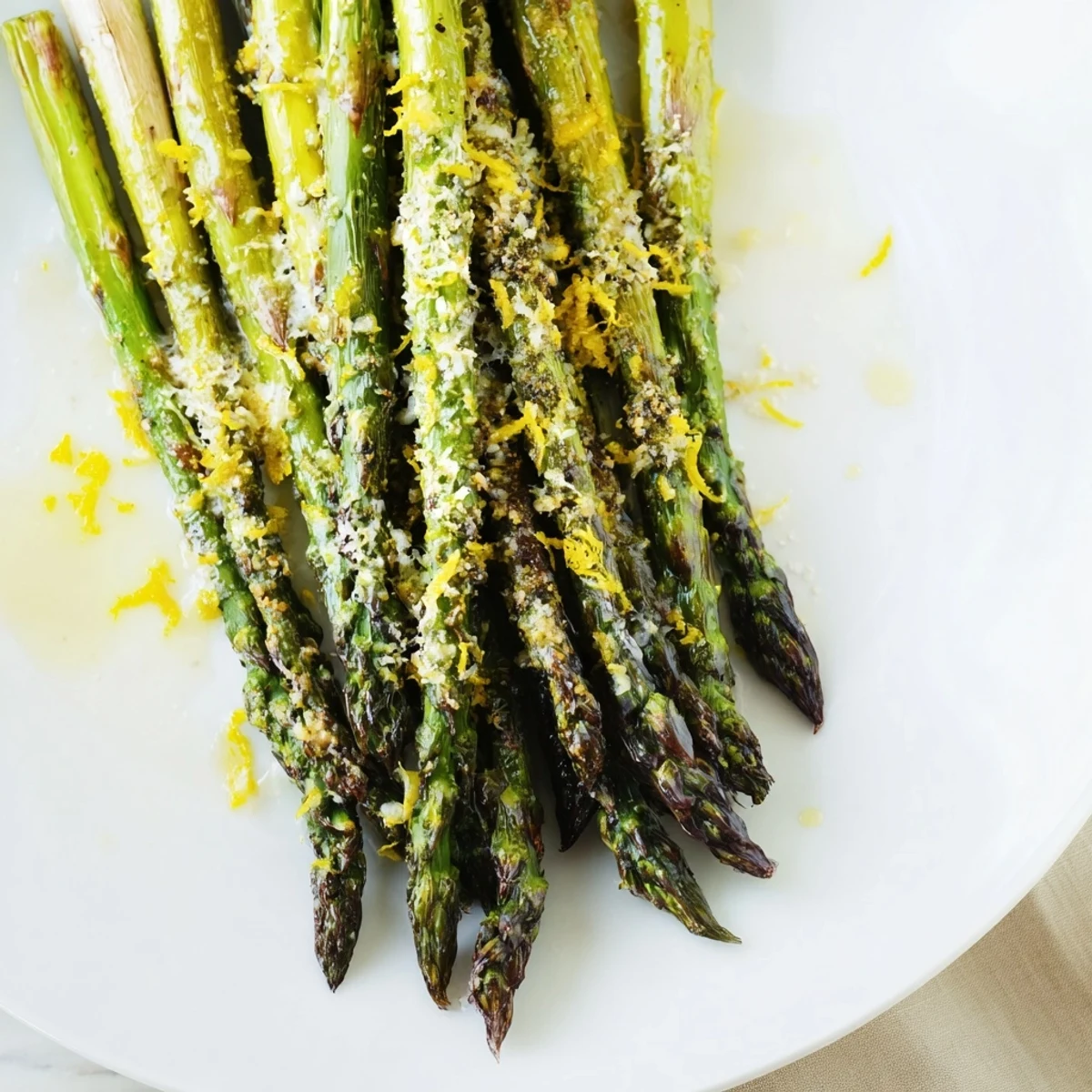 Fresh roasted asparagus with Parmesan and lemon, paired with grilled chicken for a simple, vegetarian and gluten-free weeknight dinner.