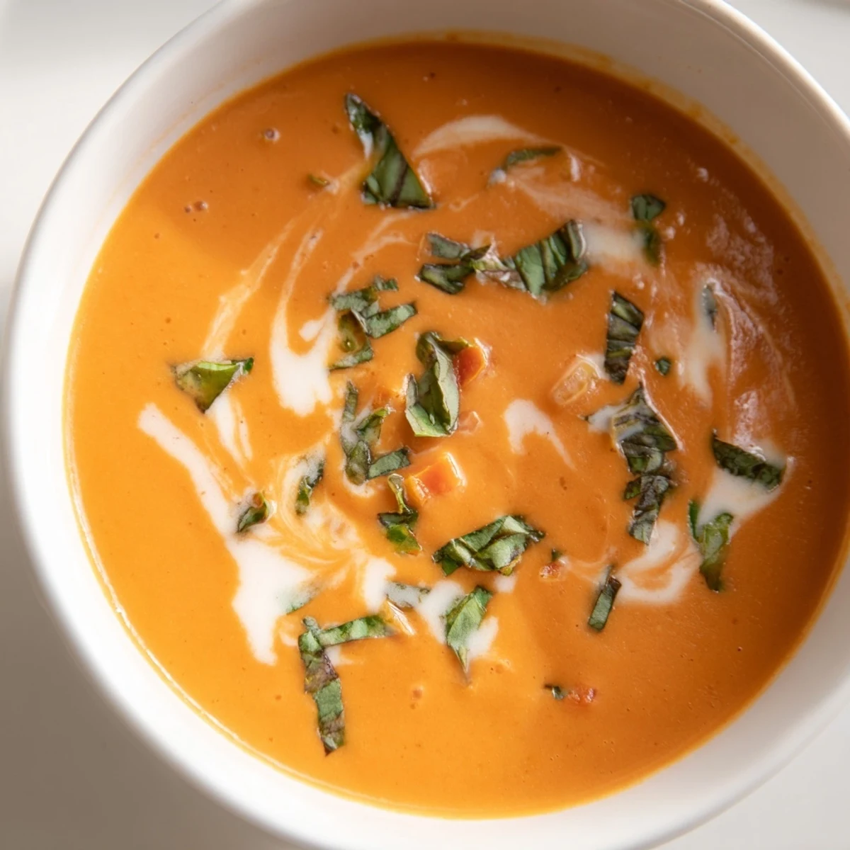 Steaming Creamy Tomato Basil Bisque served with a grilled cheese sandwich for a comforting vegetarian meal.