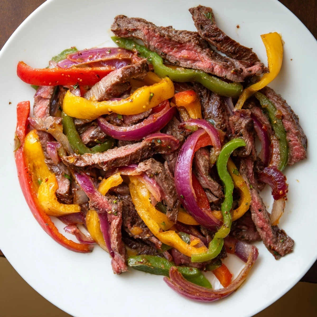 Juicy marinated steak, caramelized onions, and vibrant peppers roast together creating a smoky aroma for weeknight fajitas.