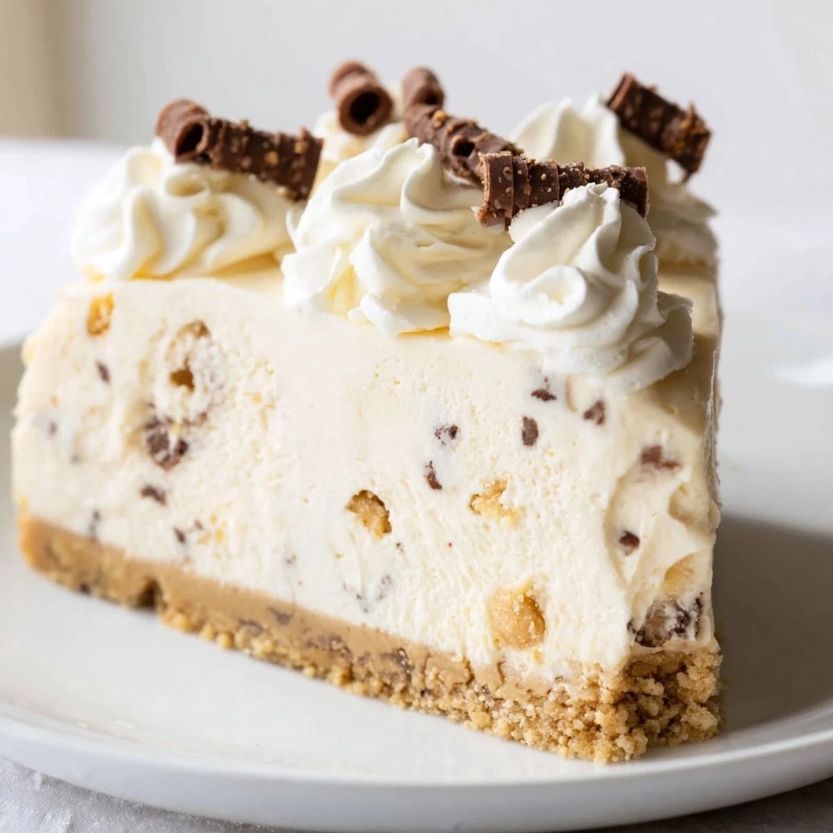 A smooth slice of Irish Cream Cheesecake with a rich cream cheese filling and buttery biscuit base.