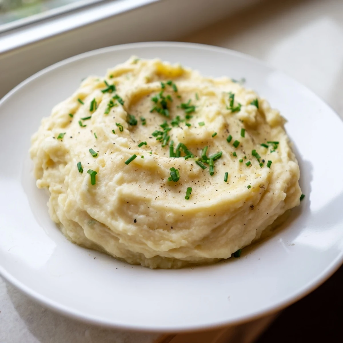 Steamed cauliflower blended with roasted garlic and butter, creating a smooth, flavorful low-carb mashed cauliflower side dish.