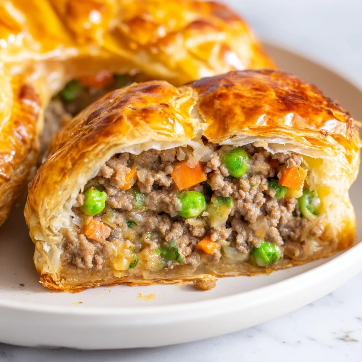 Savory Beef Meat Pies served warm beside a crisp green salad, showcasing the flaky crust and hearty filling for a comforting lunch.