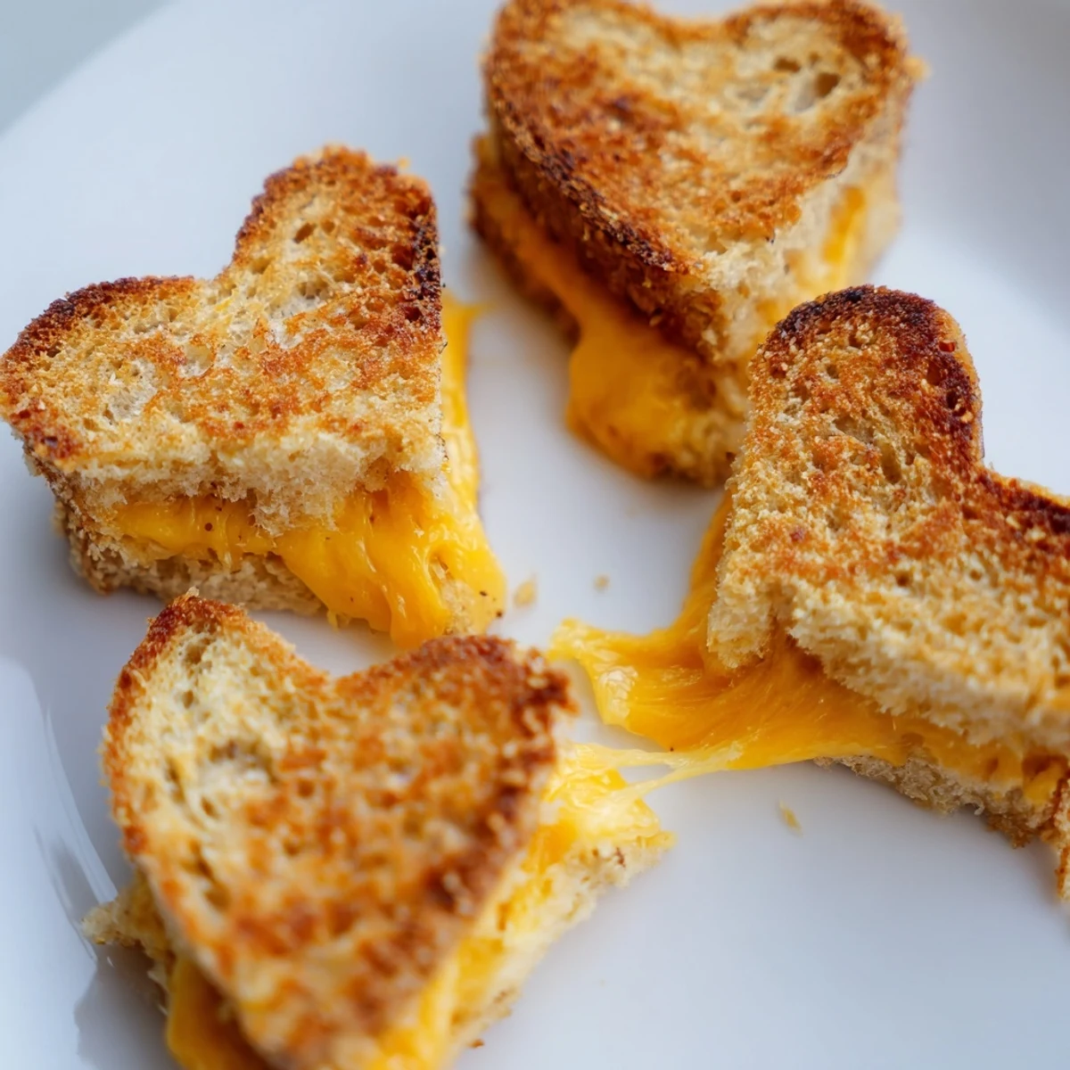 Golden brown Mini Grilled Cheese Hearts sit on a plate beside a small bowl of tomato soup for dipping.