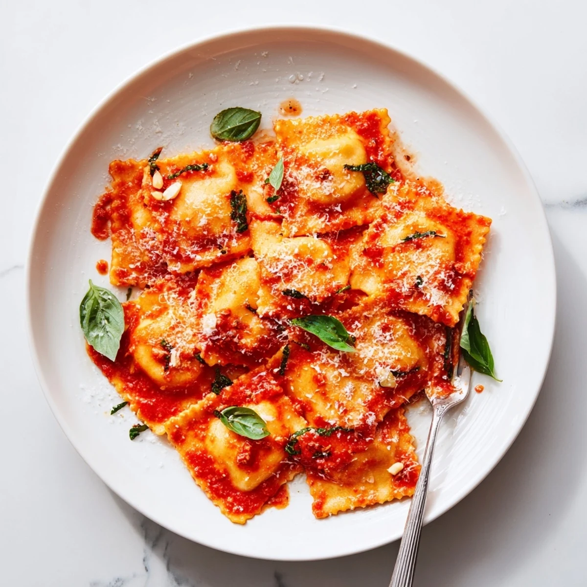 Easy weeknight 20-Minute Ravioli with Simple Sauce with garlic and fresh basil.