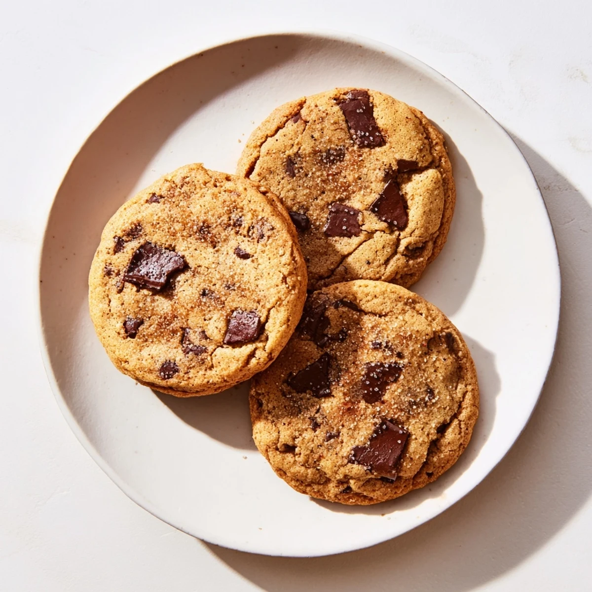 A stack of golden-brown Chai Spiced Chocolate Chip Cookies with warming spices and gooey centers.