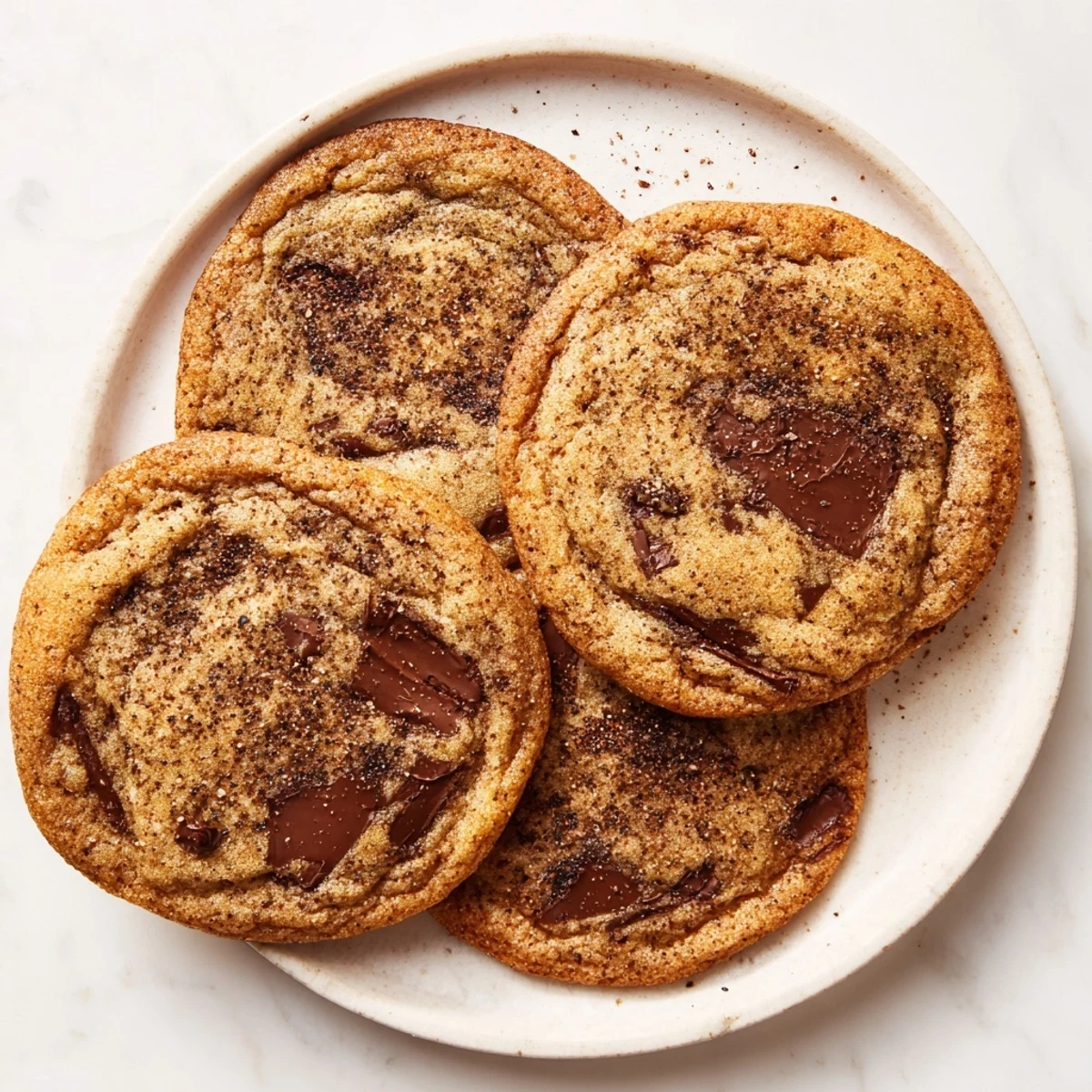 Freshly baked Chai Spiced Chocolate Chip Cookies served on a plate with a steaming cup of chai.
