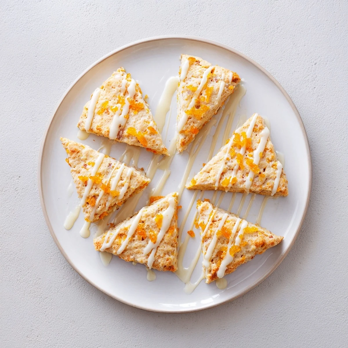 Golden batch of Candied Ginger Orange Scones with visible candied ginger pieces and orange zest.
