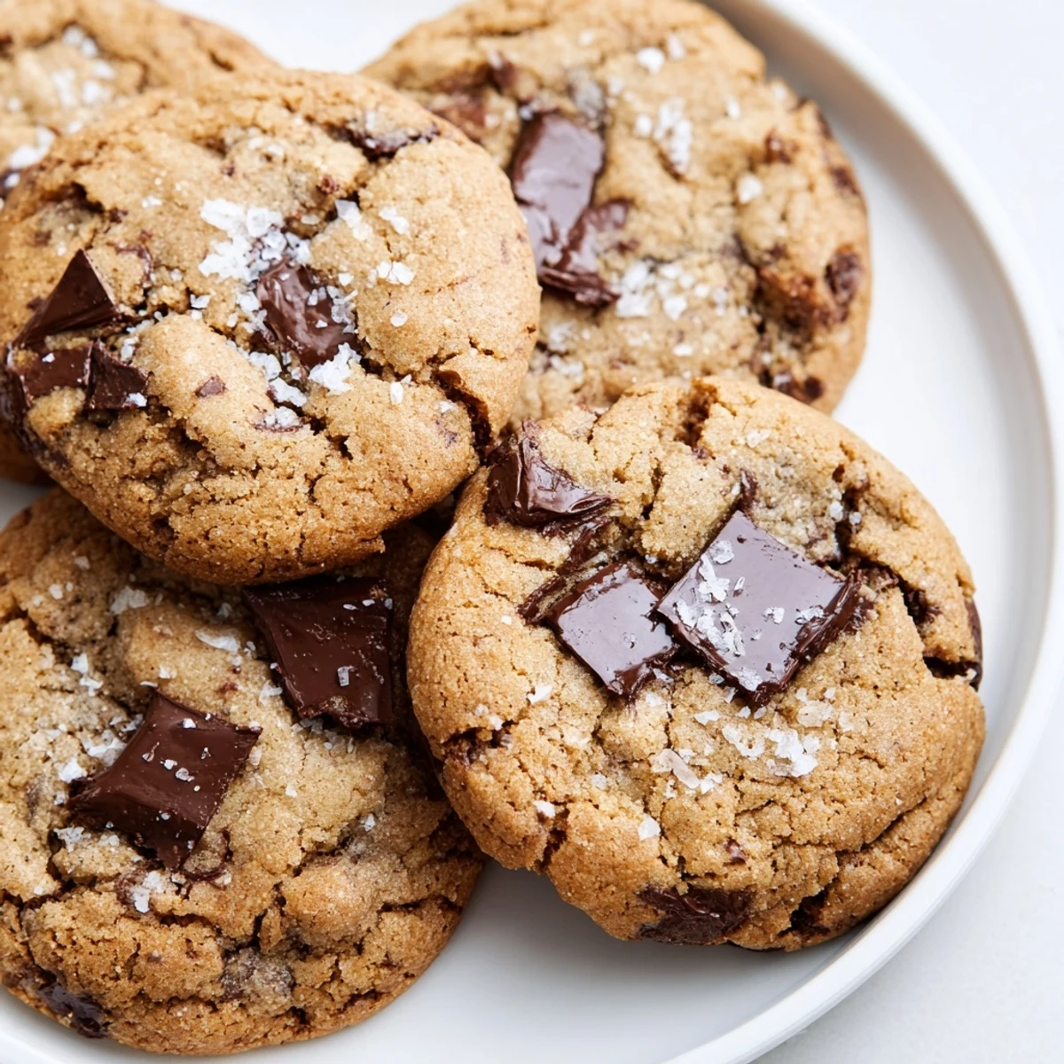 Warm Miso Chocolate Chip Cookies served beside a tall glass of cold milk on a wooden table.