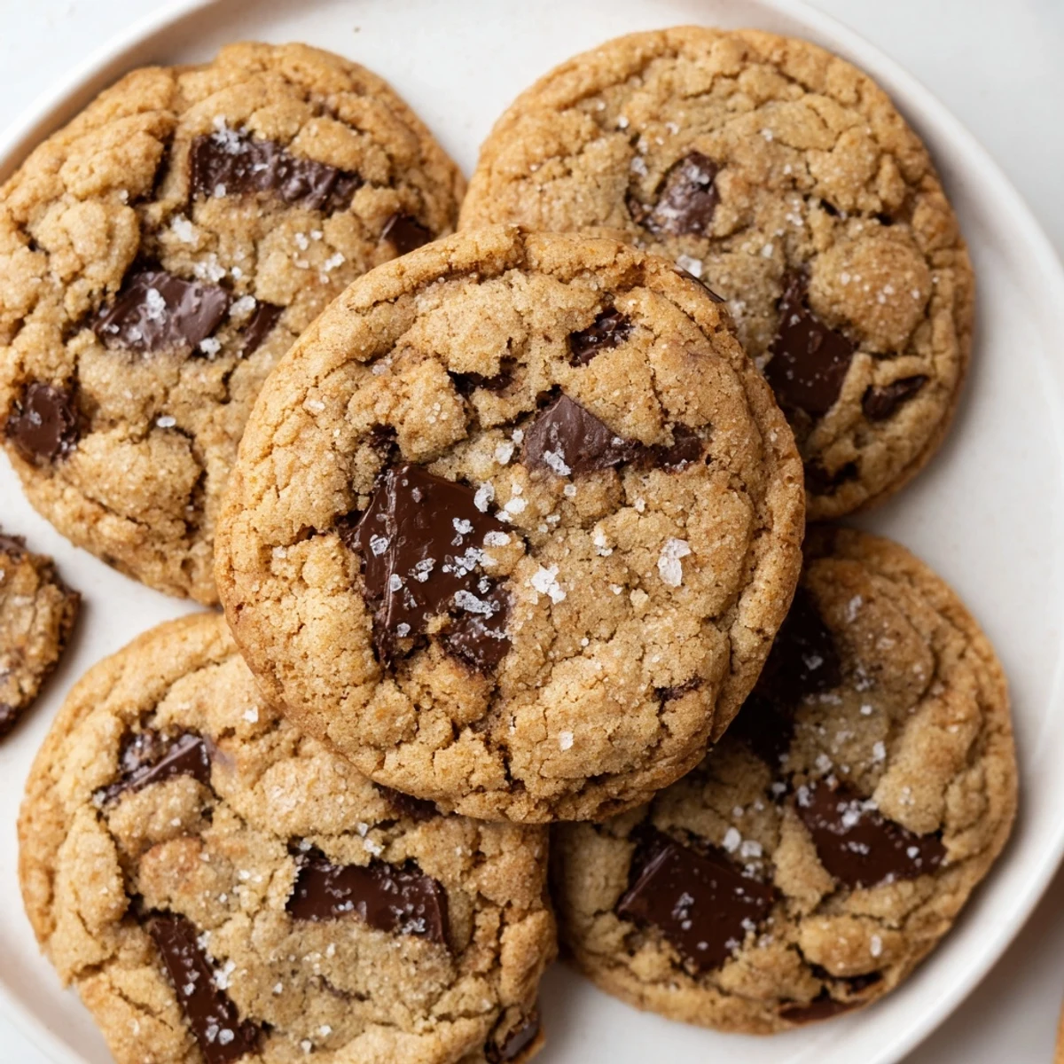 Chewy Miso Chocolate Chip Cookies dusted with flaky sea salt, ready to enjoy with afternoon coffee.