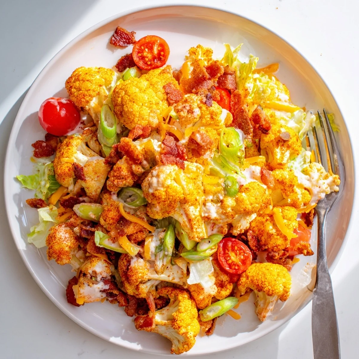 This gluten-free American salad features fresh romaine and green onions, perfect for a healthy lunch or picnic.