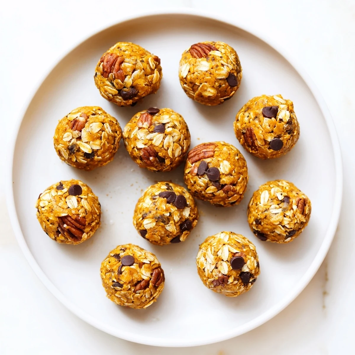 Chilled No Bake High Protein Pumpkin Bites on a marble board with a glass of milk.