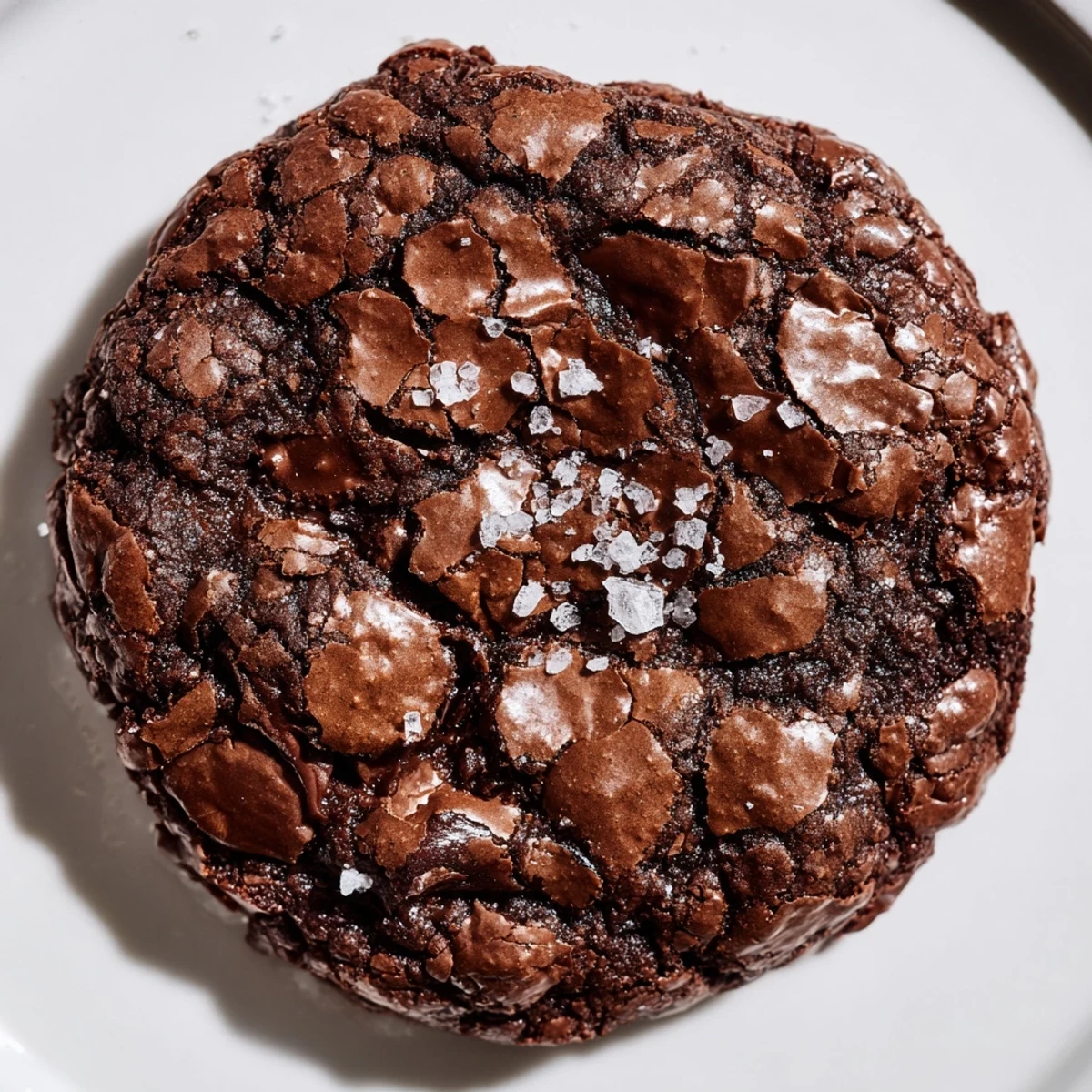 Freshly baked Gourmet Brownie Cookies with a crackly top and gooey center, sprinkled with flaky sea salt.