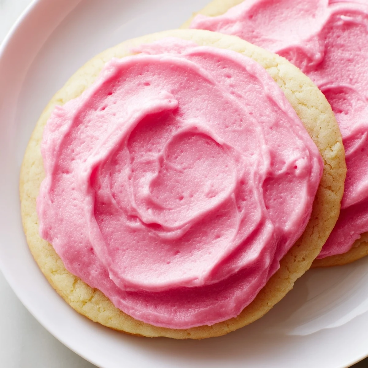 These homemade Crumbl Pink Sugar Cookies feature thick centers and a generous swirl of pink frosting.