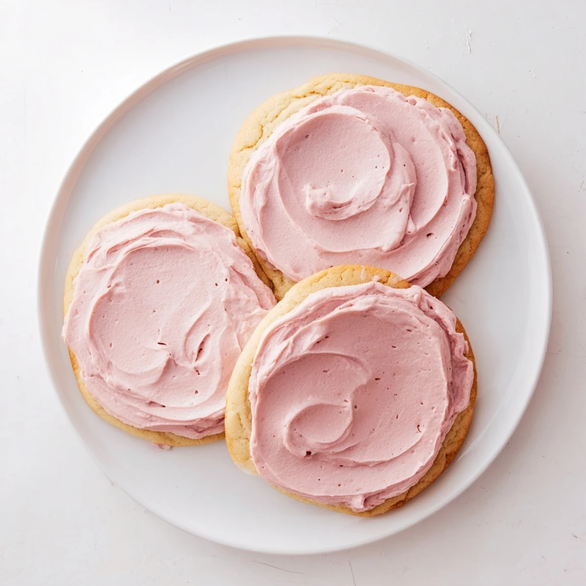 Close-up view of a Chilled Crumbl Sugar Cookie showing the pink frosting swirl and soft, tender cookie crumb.