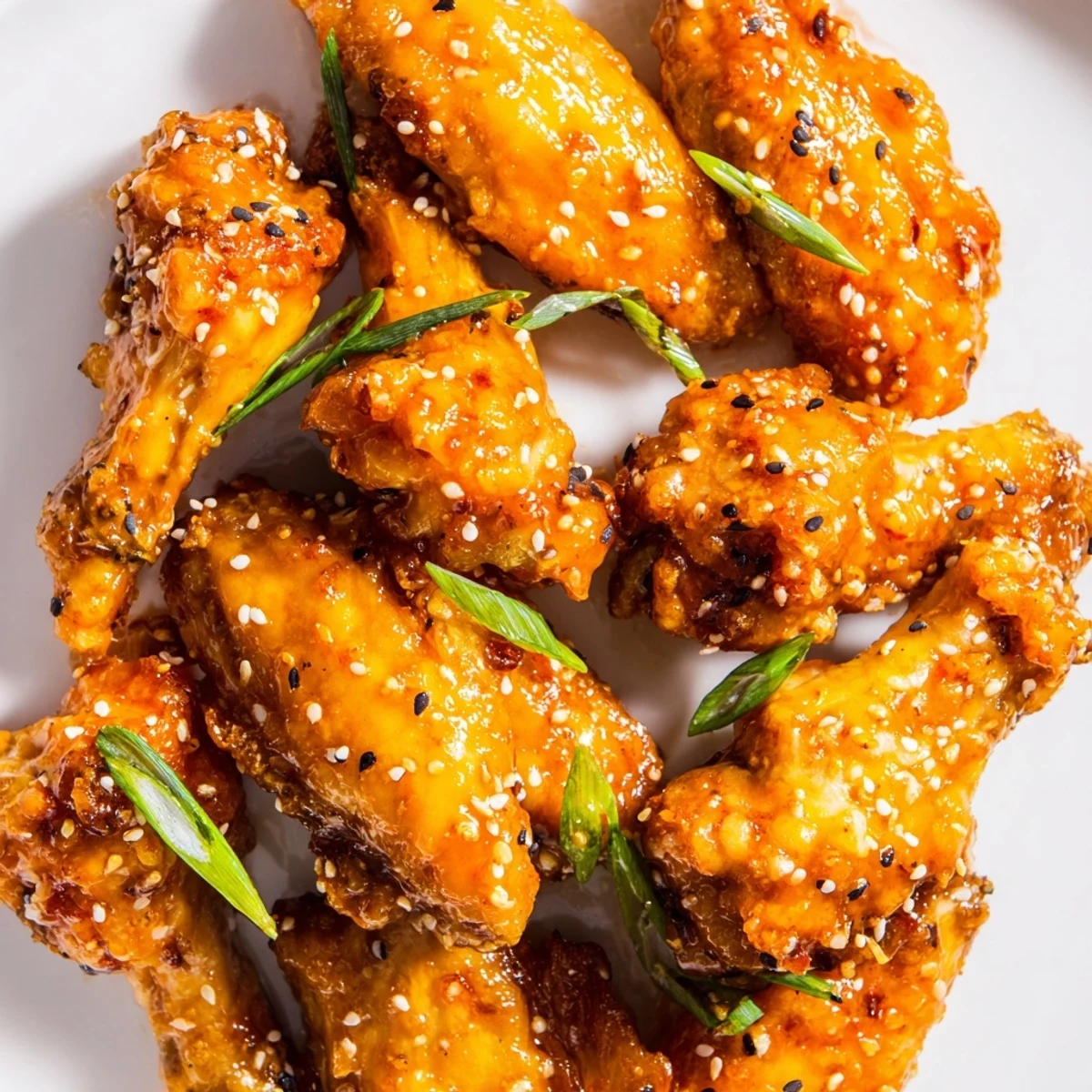 Freshly baked sticky orange chicken wings with a sticky orange glaze are shown on a wire rack for crispiness.