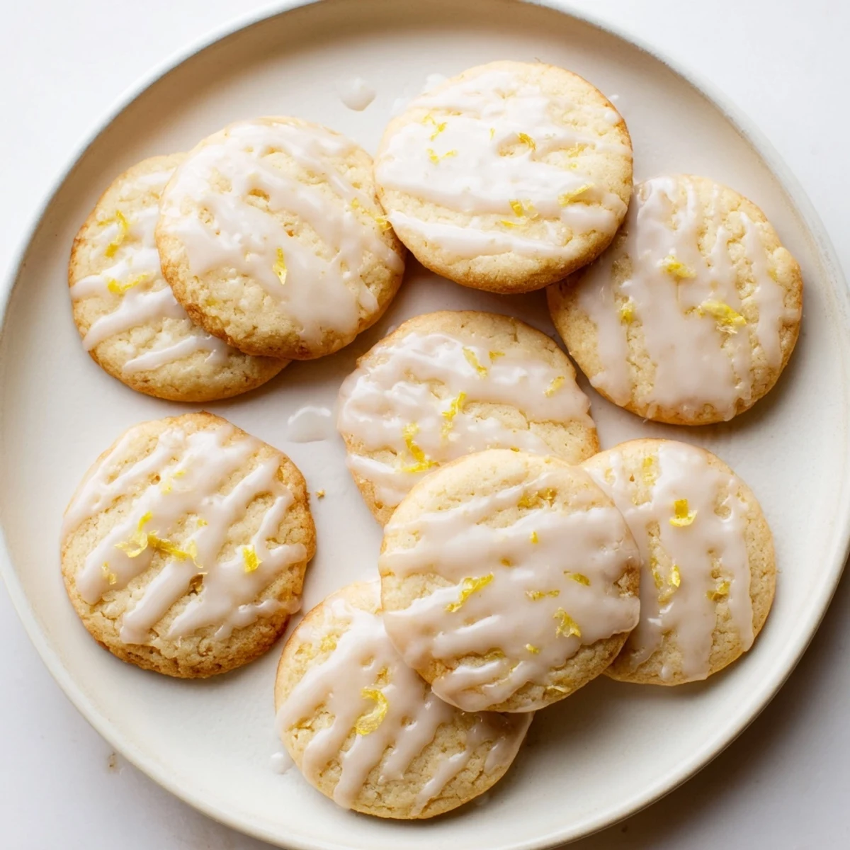 Golden-baked Limoncello Cookies on a wire rack, drizzled with a sweet lemon glaze and sprinkled with zest for a vibrant Italian-inspired dessert.