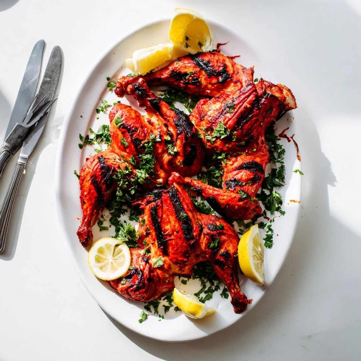 Golden Peri Peri chicken Portuguese style with charred crispy skin and vibrant red marinade