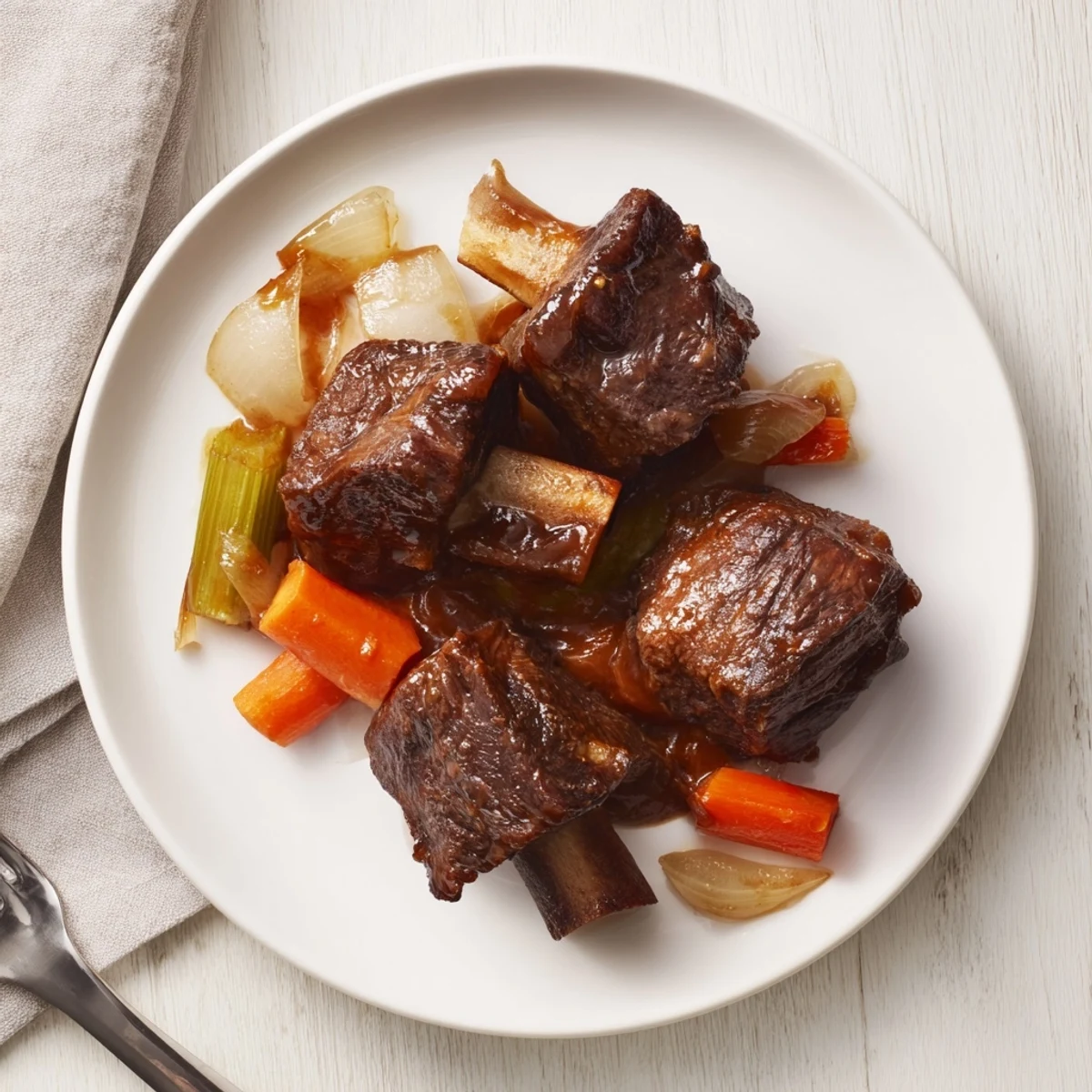 Succulent bone-in maple bourbon glazed short ribs served with a luscious dark sauce and fresh herbs