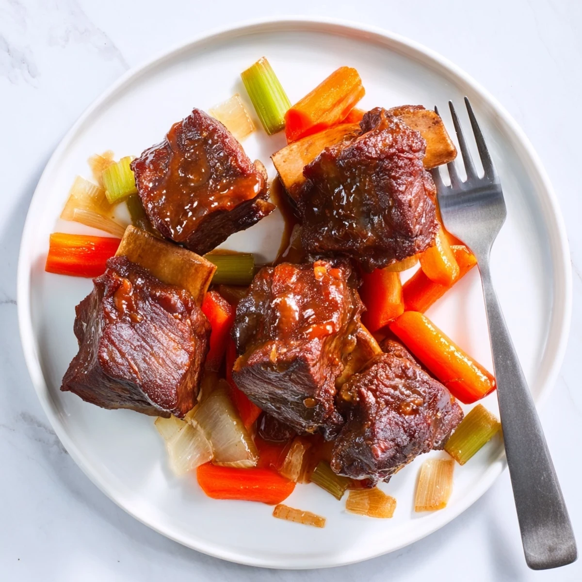 Fall-off-the-bone beef short ribs braised for hours with sweet maple syrup and smoky bourbon glaze