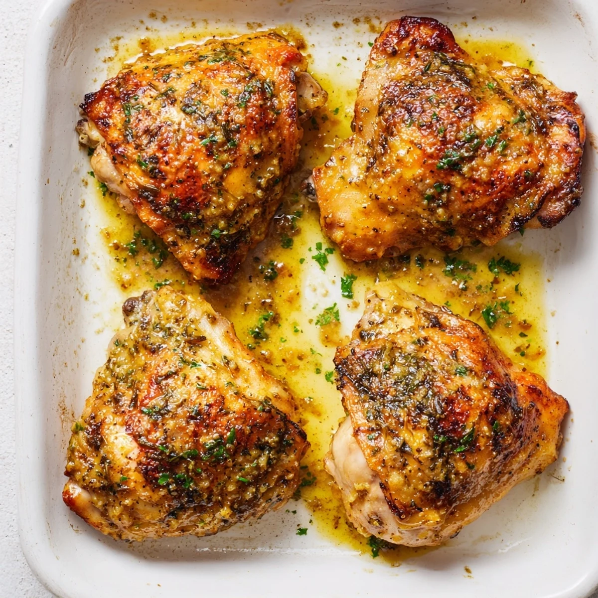 Family dinner of oven roasted honey mustard chicken with crispy golden skin and tangy glaze