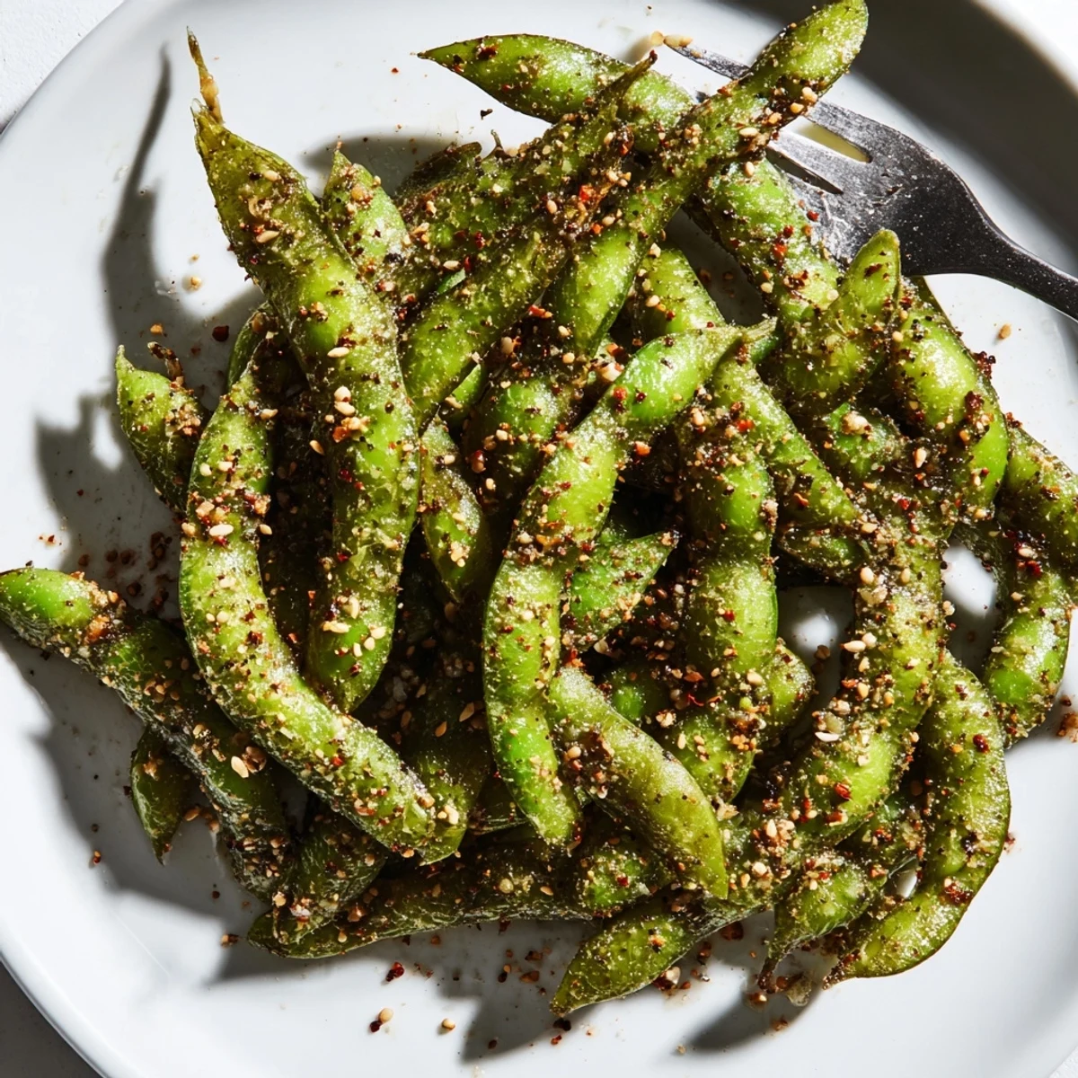 Protein-packed air fryer edamame with smoked paprika and black pepper, perfect for healthy snacking