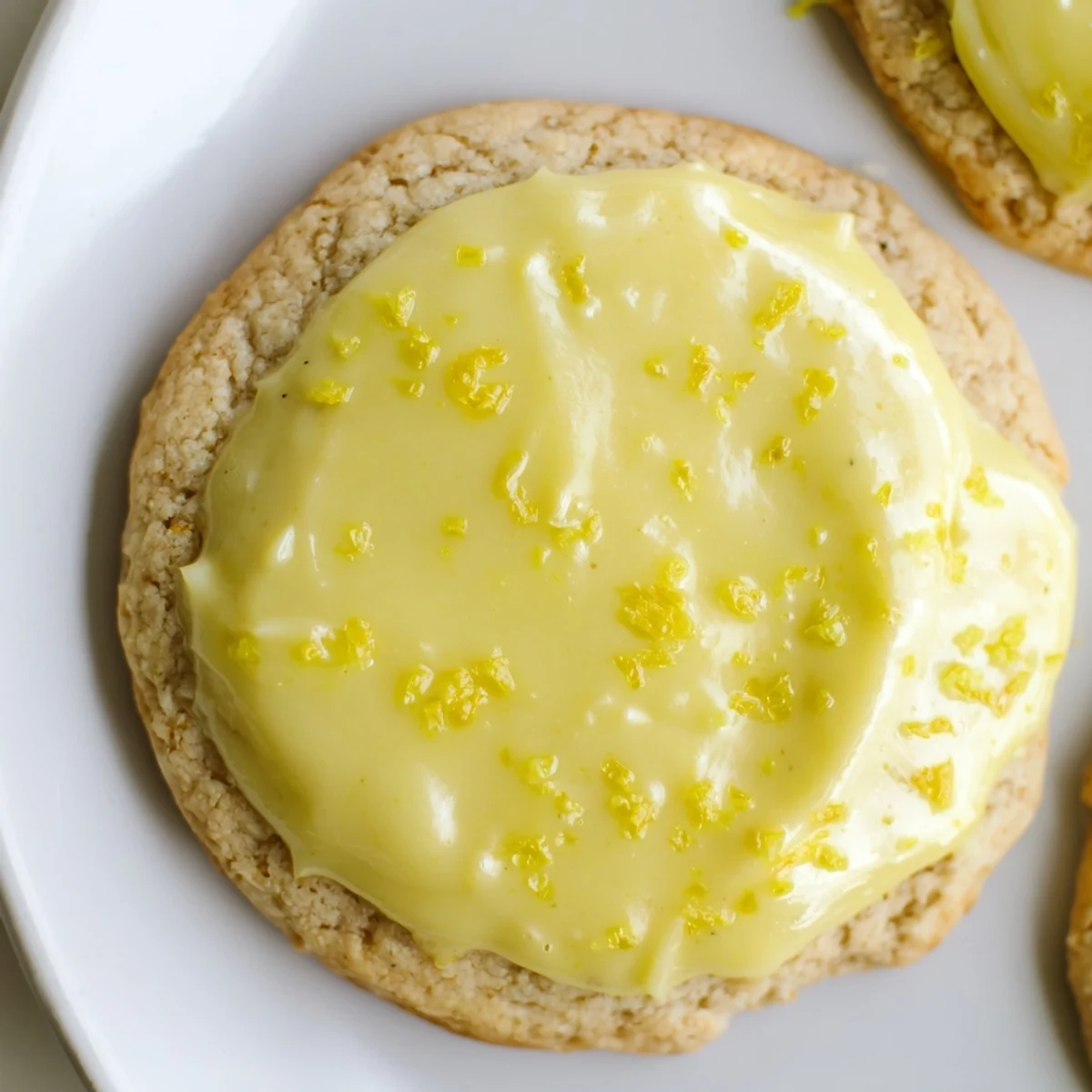 Golden lemon frosted cookies drizzled with tangy white glaze on a wire cooling rack