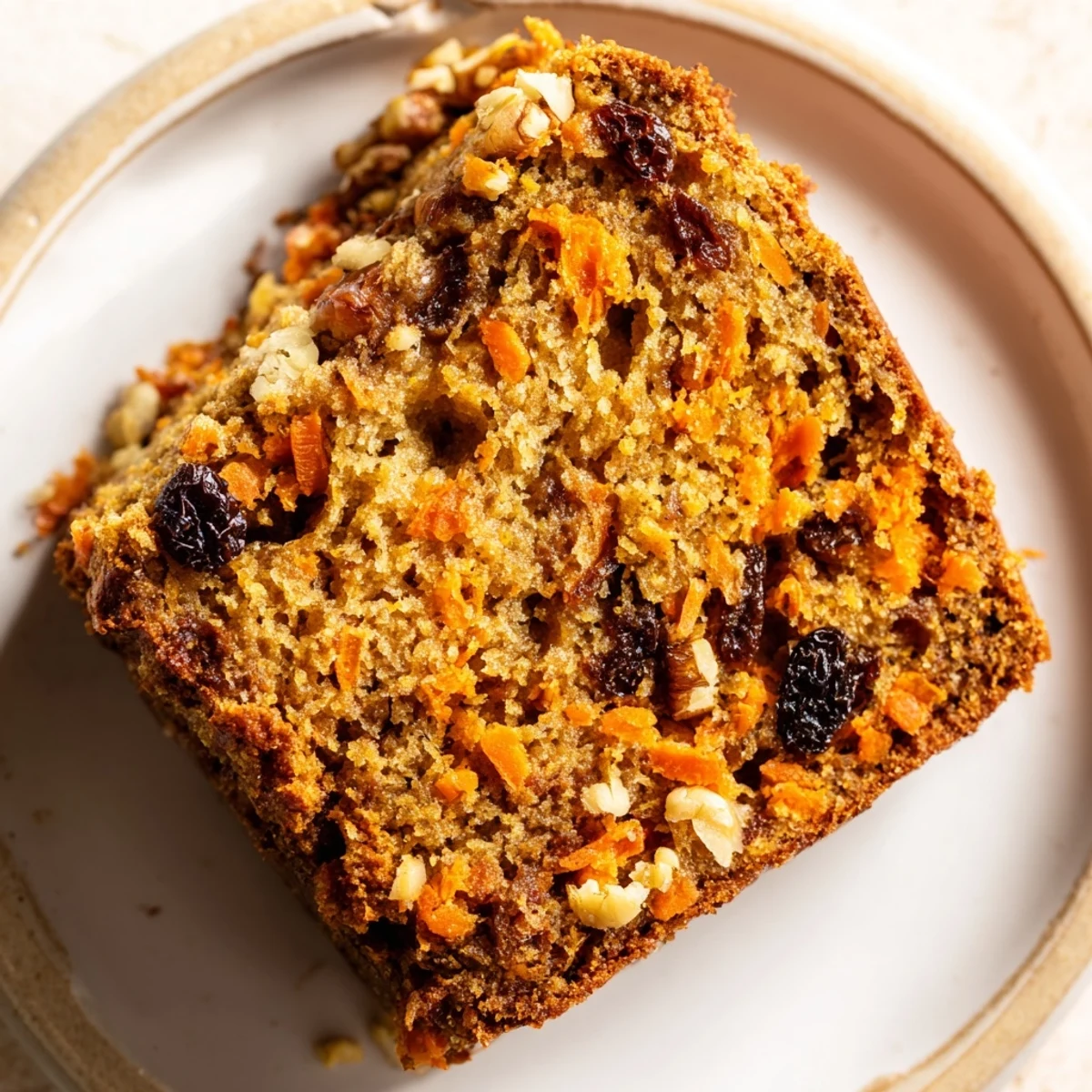 Golden one bowl carrot cake with grated carrots and walnuts fresh from oven