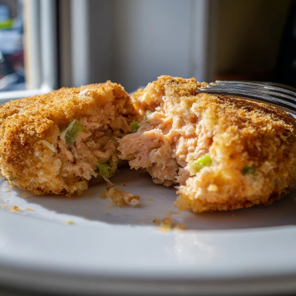 Pan-fried Southern salmon croquettes displaying golden crust and tender flaky texture on rustic platter