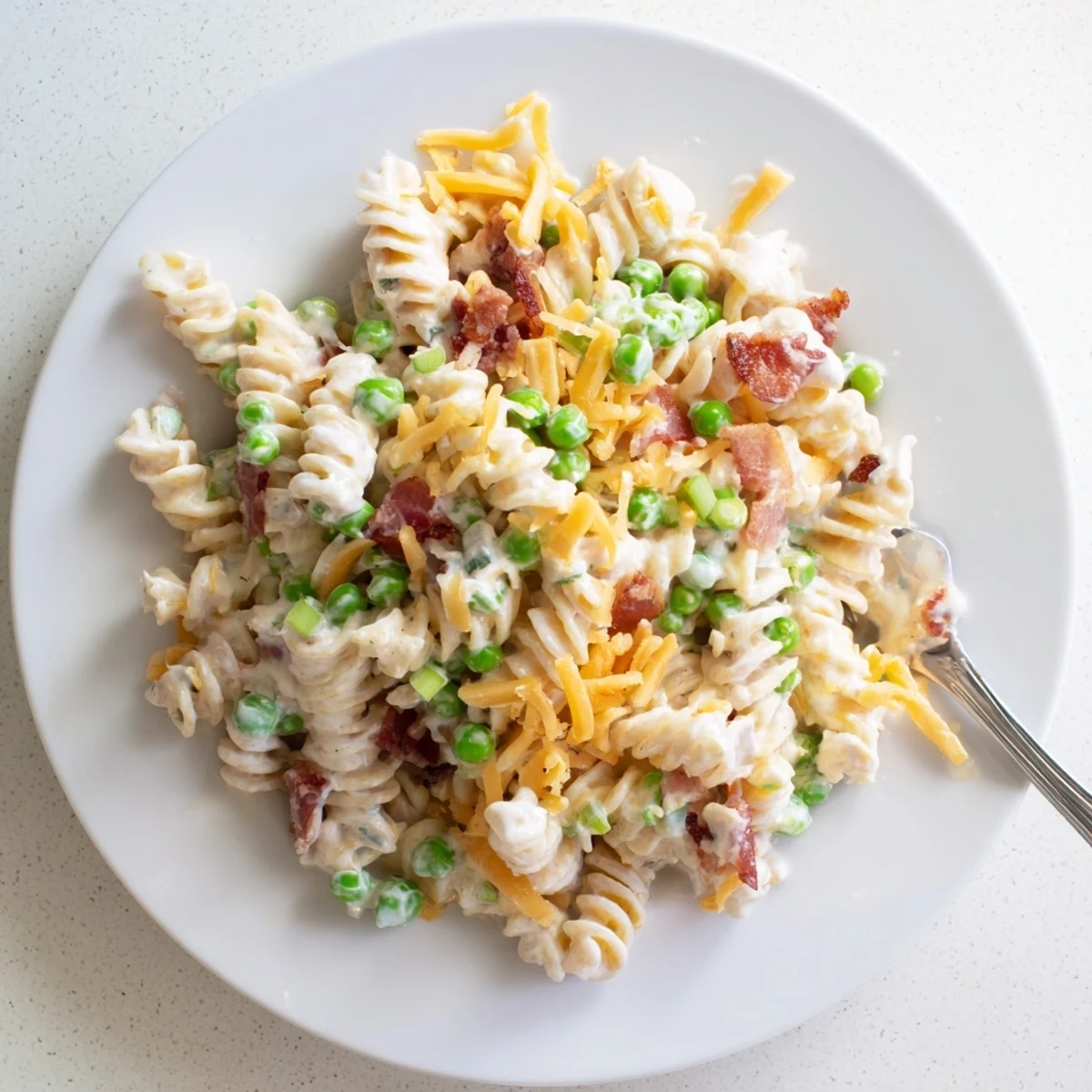 Creamy crack pasta salad loaded with crispy bacon, cheddar cheese and ranch dressing