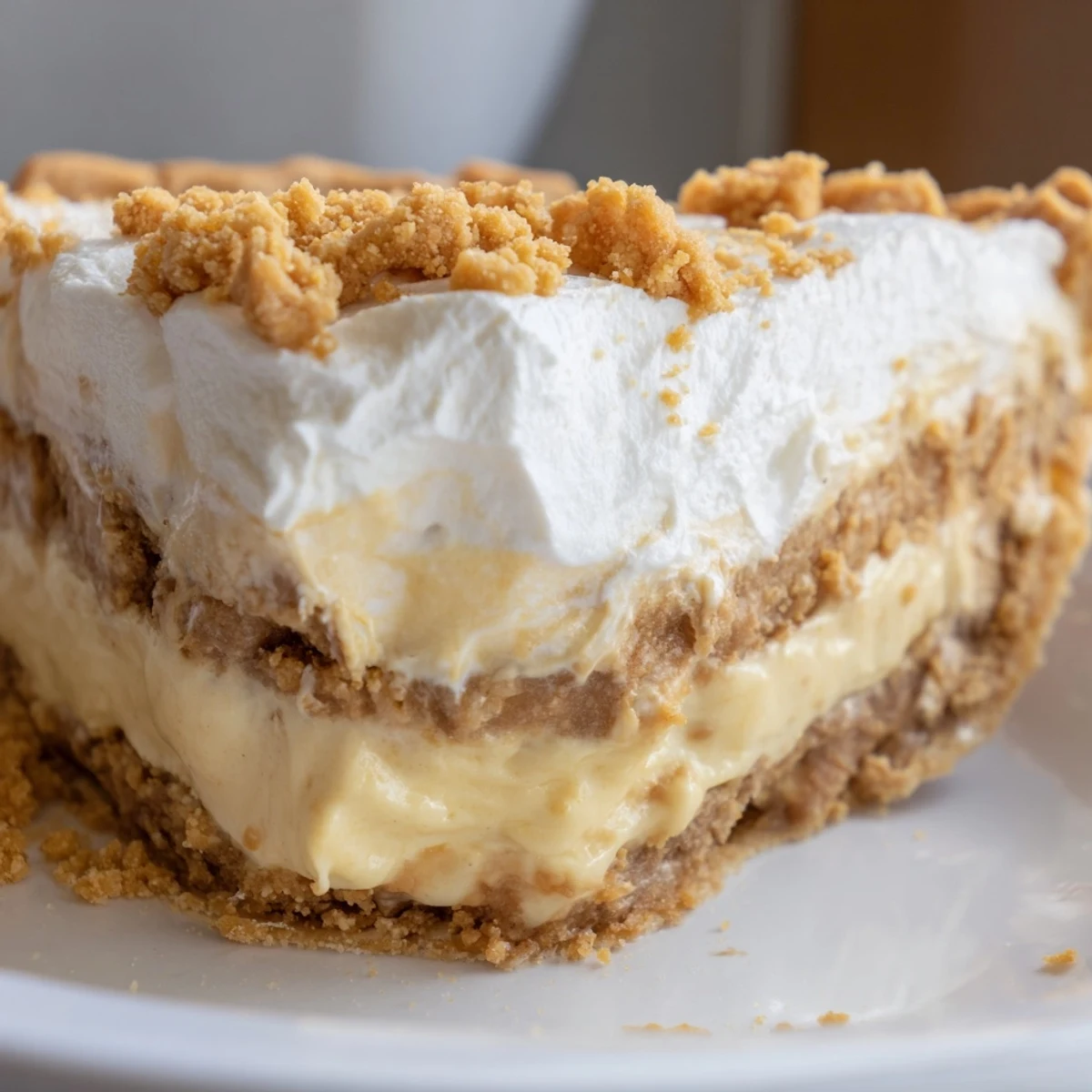 Old fashioned Amish peanut butter dream pie with velvety custard filling in flaky crust