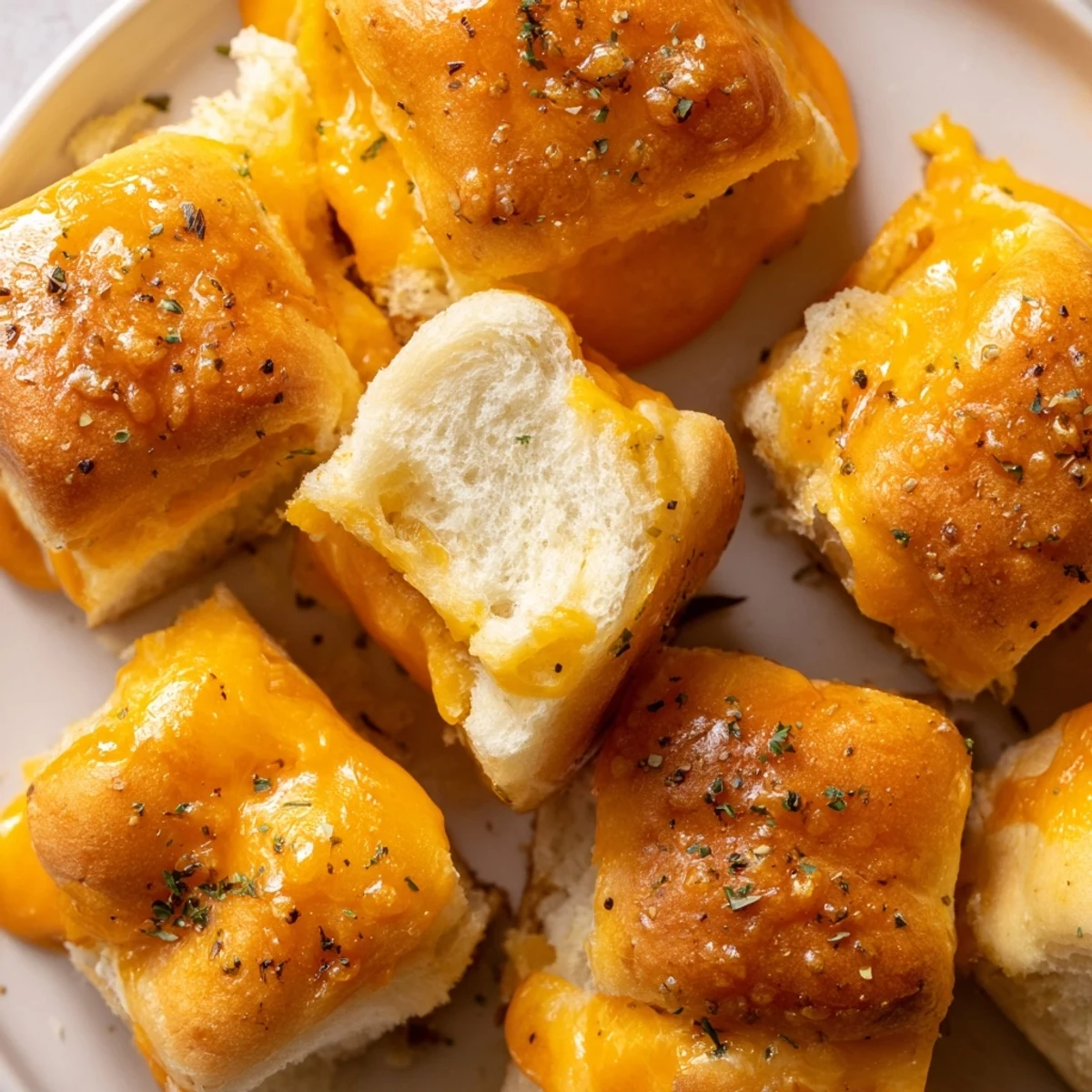 Mini grilled cheese Hawaiian rolls arranged on a platter with crispy golden tops and gooey cheese
