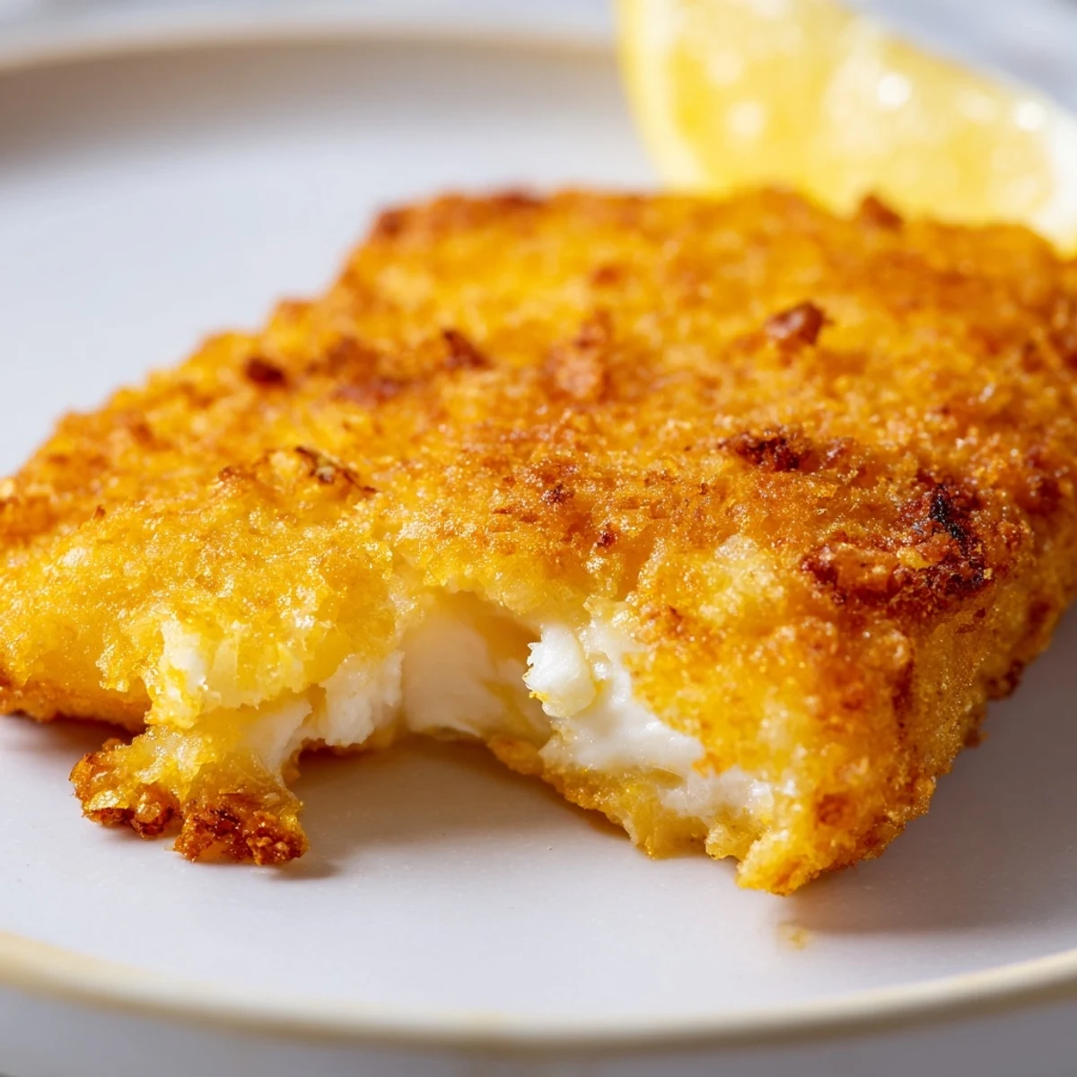 Crispy Greek fried cheese with crunchy coating and melty center on white plate