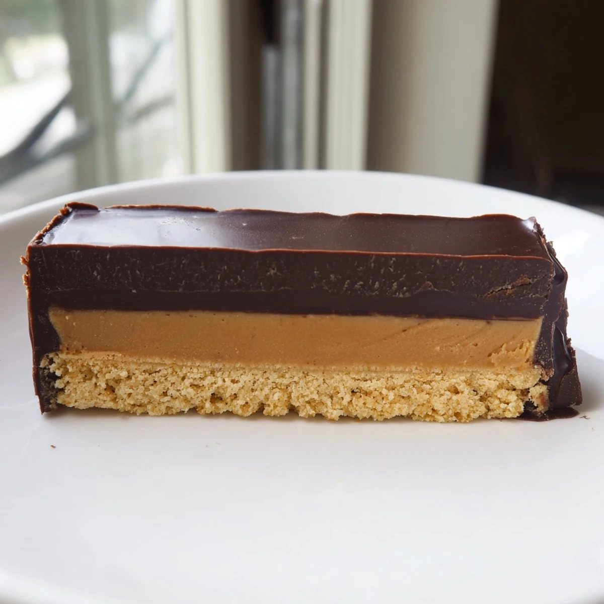 Silky date caramel oozes between nutty crust and dark chocolate on these no-bake Healthy Twix Bars