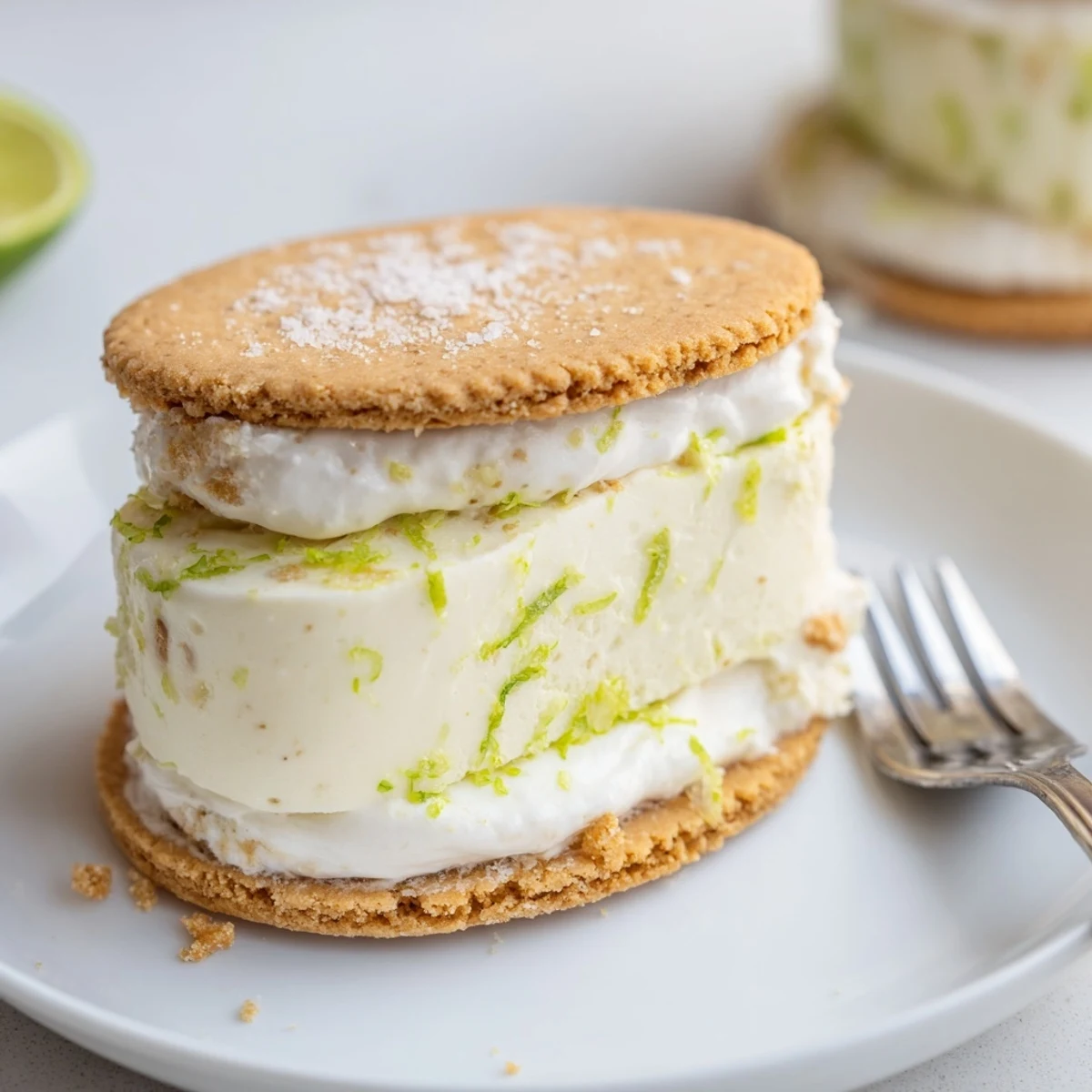 Key Lime Pie Ice Cream Sandwiches served with lime wedges and mint garnish