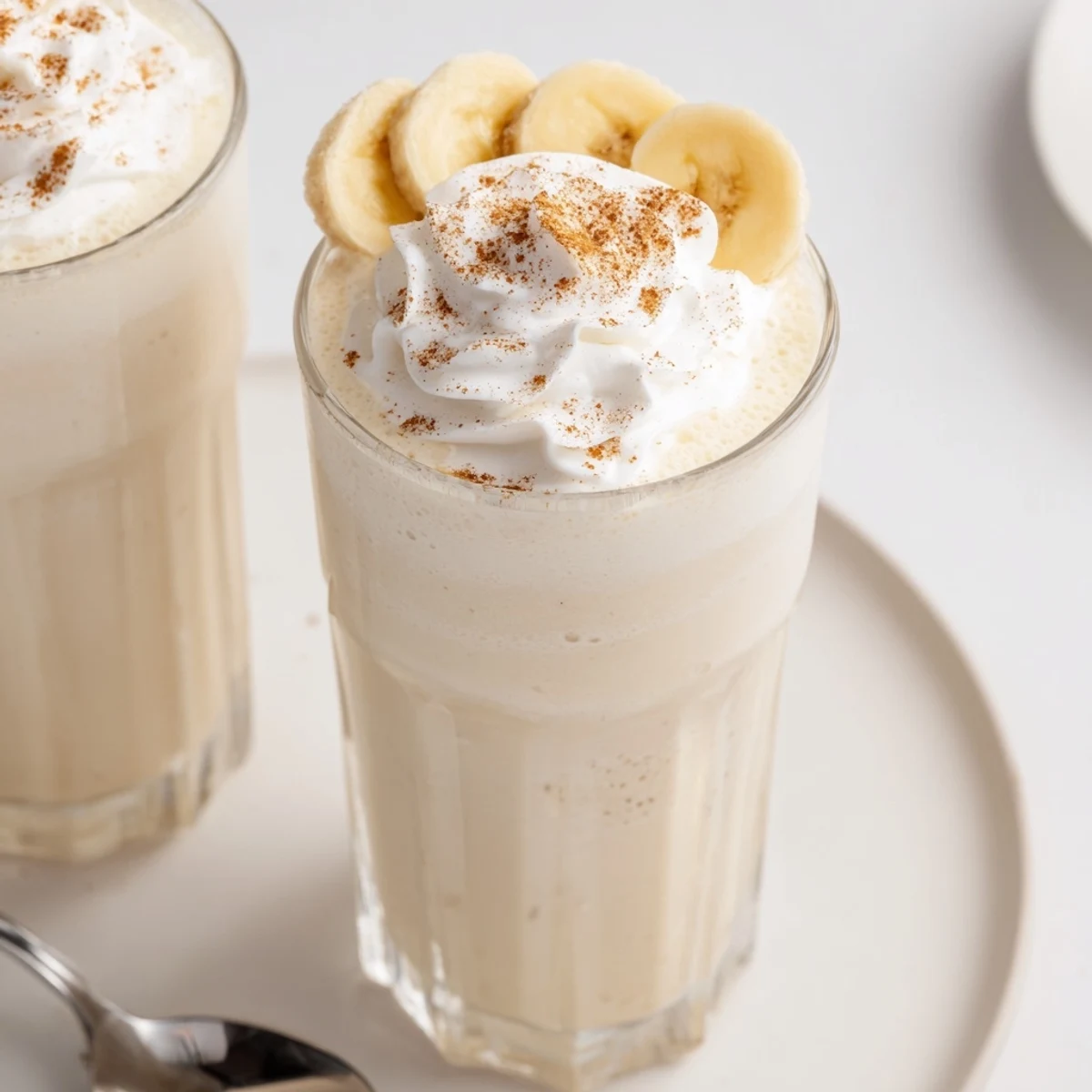 Cold Vanilla Banana Shake made with ripe bananas and cinnamon sprinkle