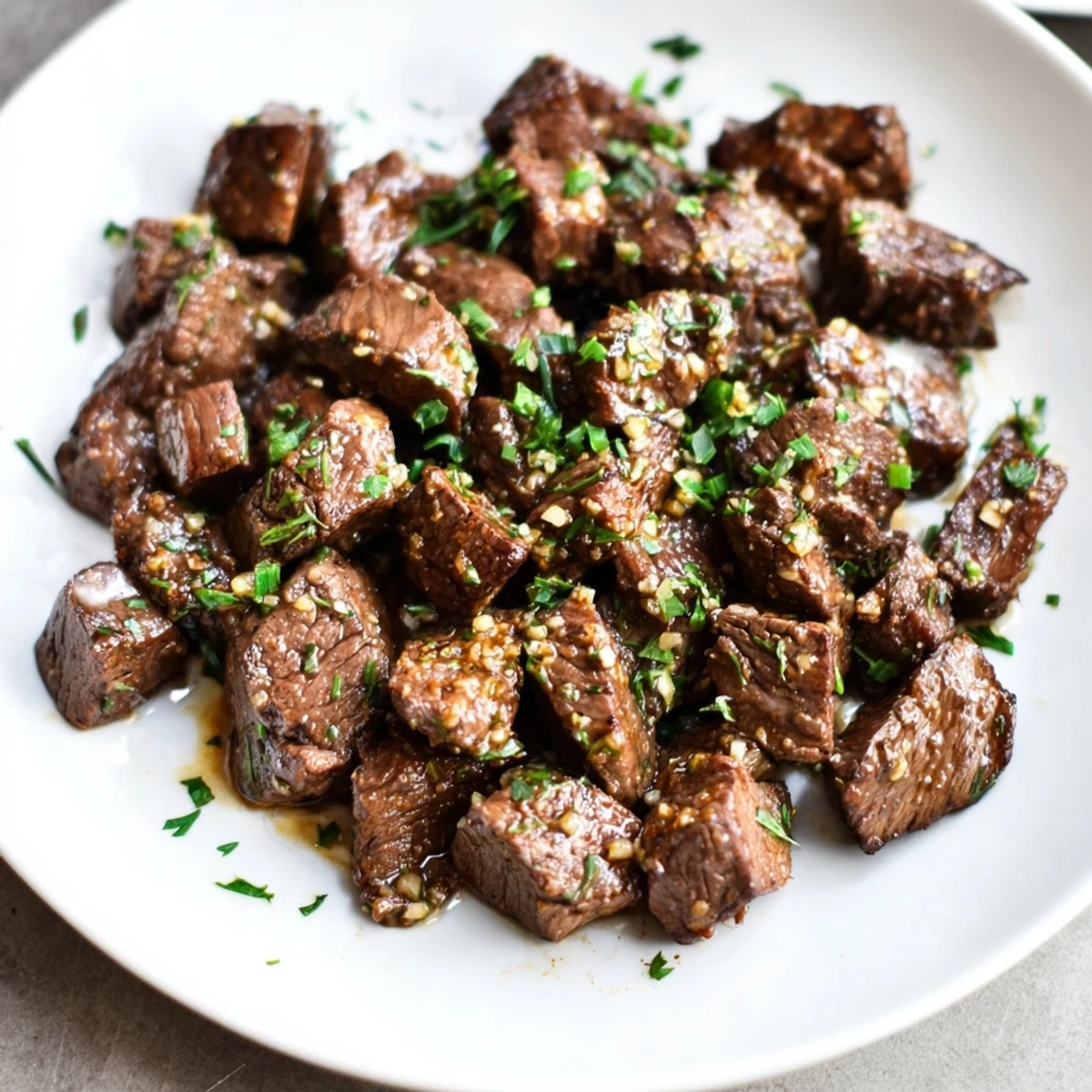 Juicy Cowboy Butter Steak Bites tossed in zesty buttery sauce over hot skillet.