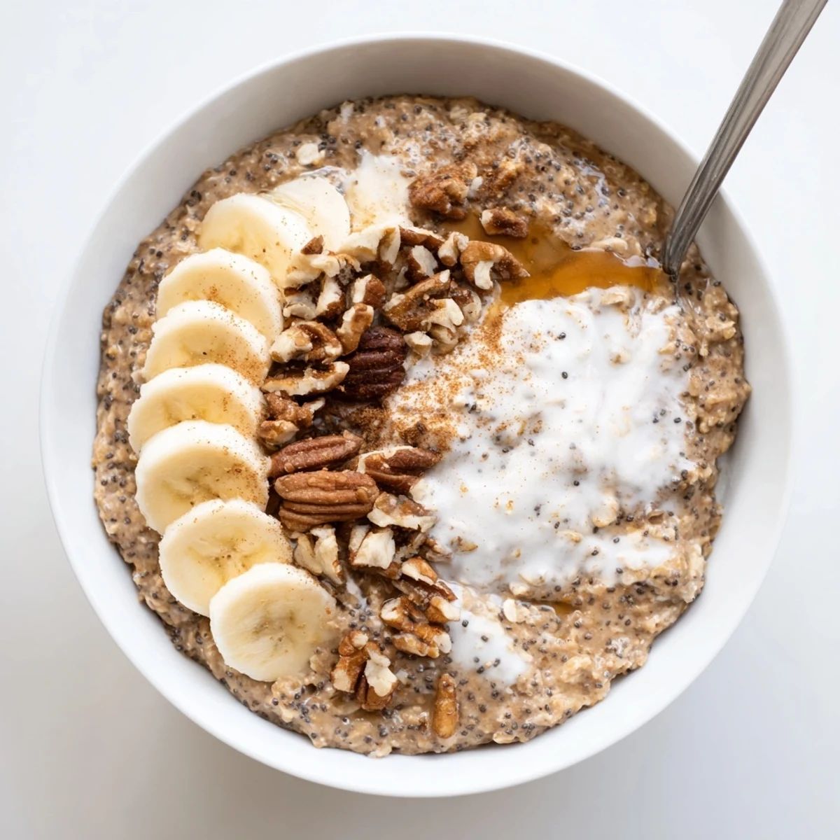 Chilled Brown Sugar Coffee Overnight Oats jar ready for busy morning breakfasts