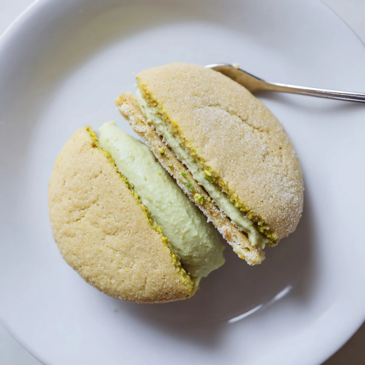 Warm Pistachio Cream Cookies Recipe photographed on wire rack, tea pairing suggested