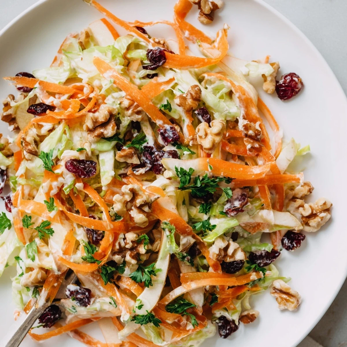 Crunchy Apple Carrot Salad With Creamy Citrus Dressing, bright crunch and toasted walnuts