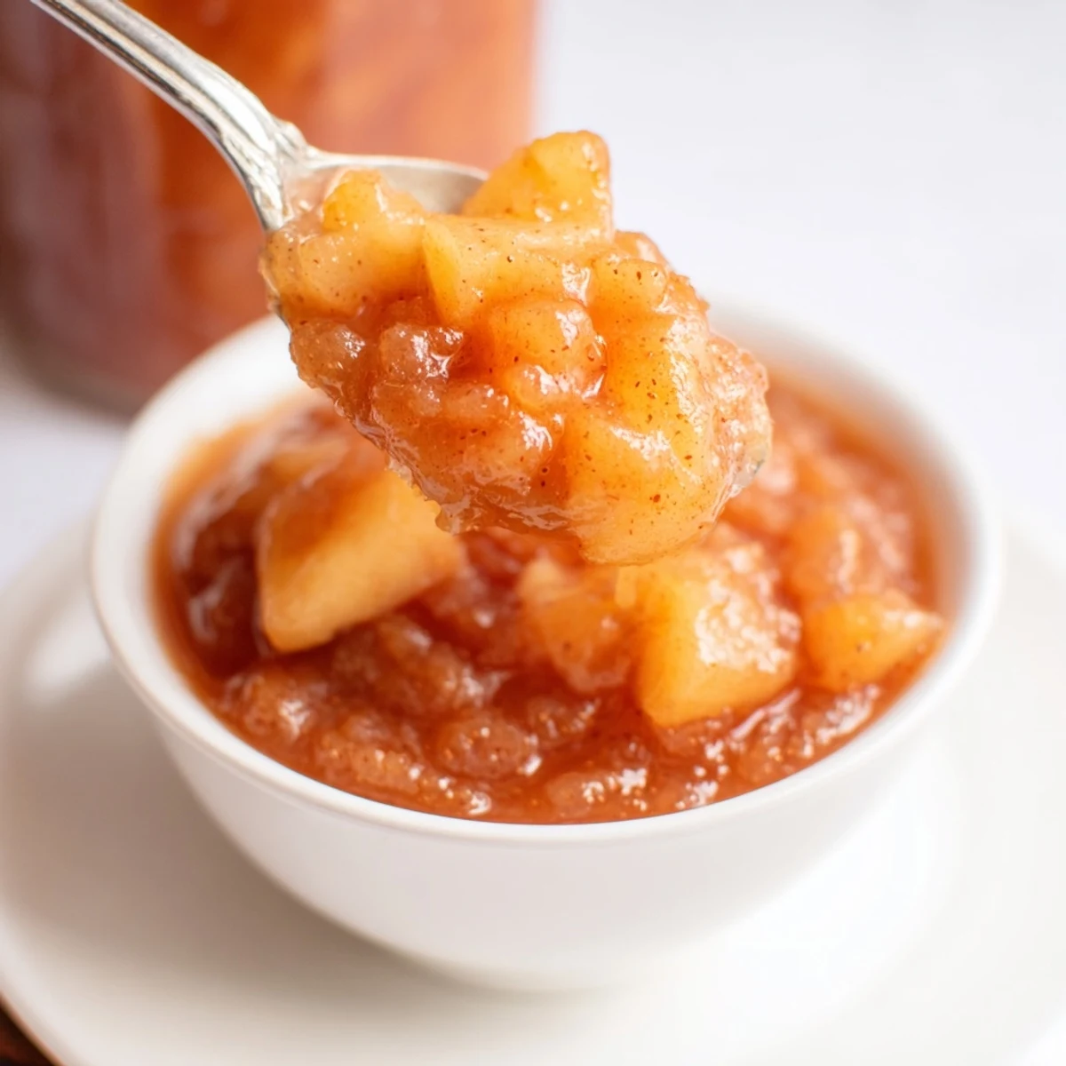 Fall Caramel Apple Jam spooned over warm toast, glossy amber, cinnamon aroma.