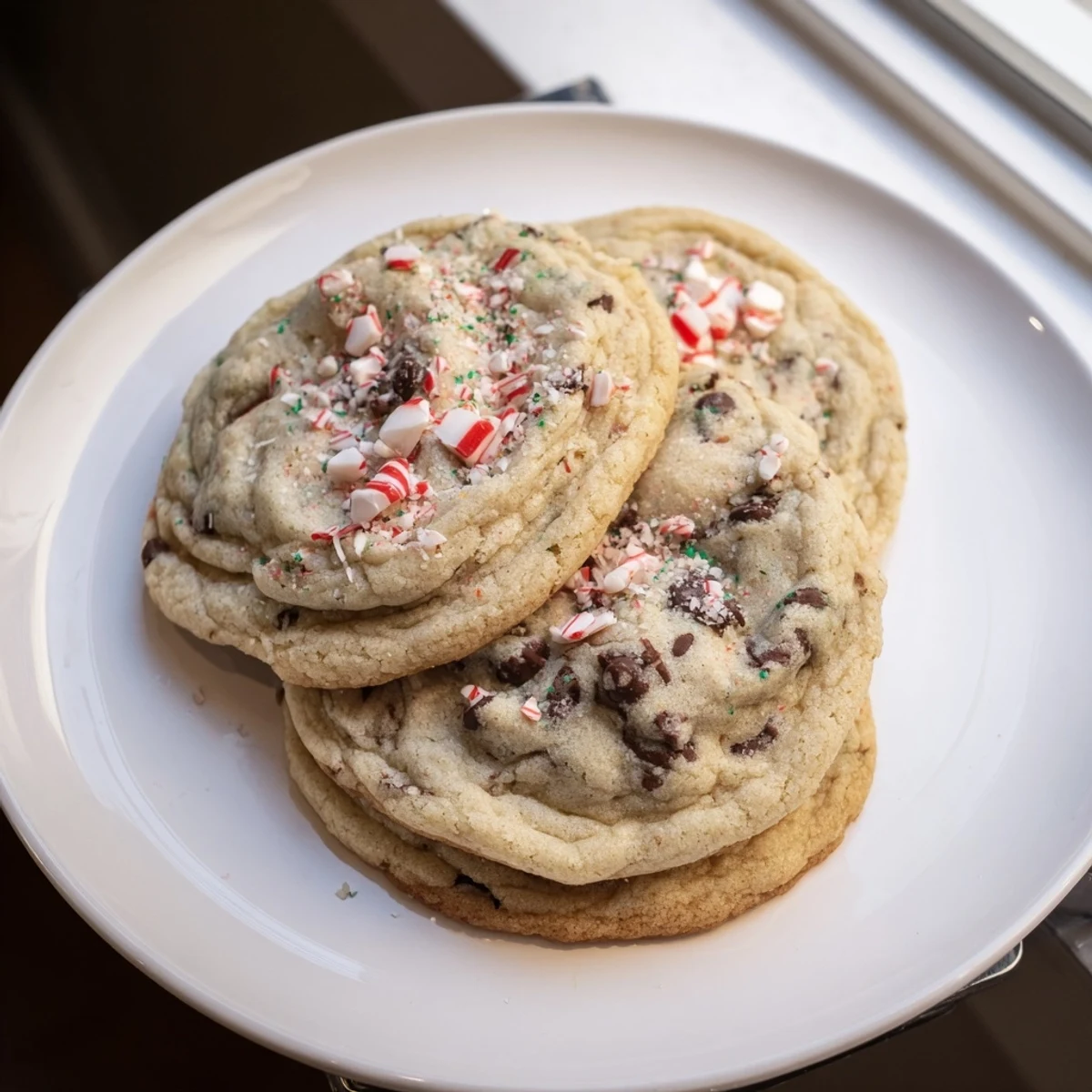 Warm Peppermint Chocolate Chip Cookies with melty chocolate and bright mint aroma