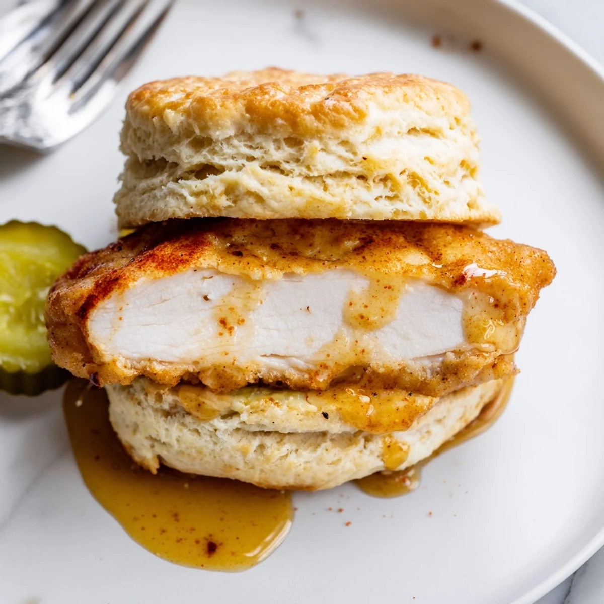 Southern-style Hot Honey Chicken Biscuits served on a wire rack, golden and steaming