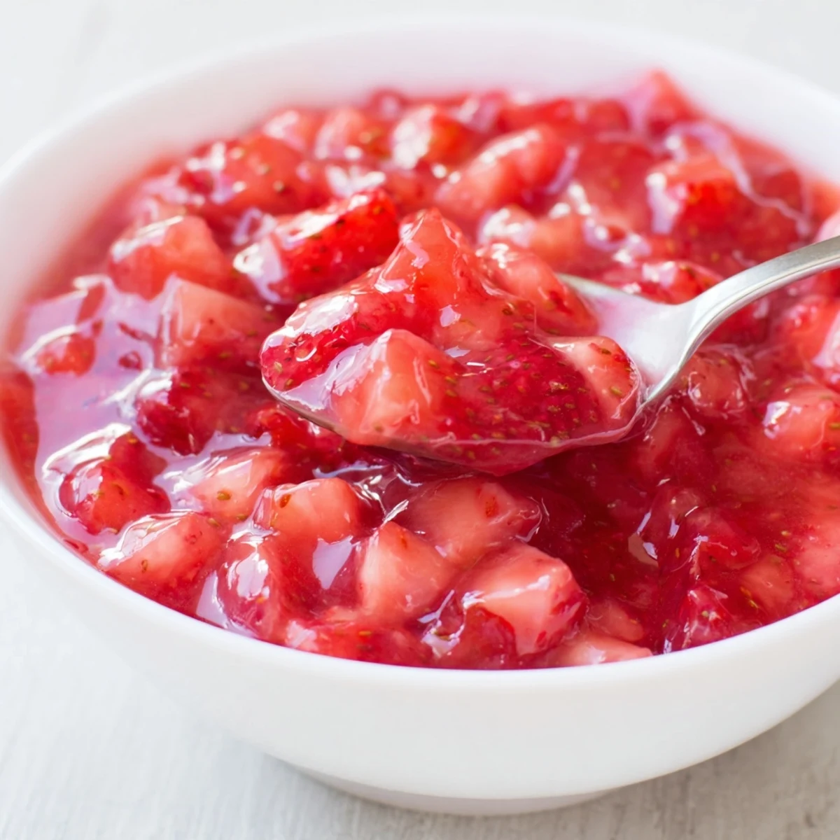 Homemade Strawberry Cake Filling Recipe spooned between layers, sweet-tart aroma