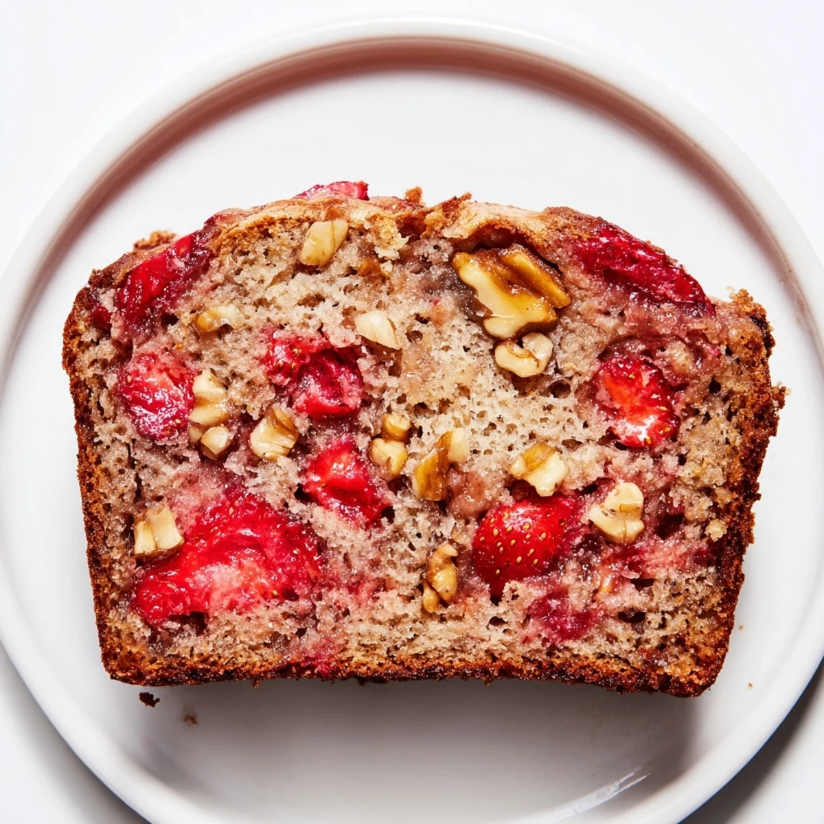 Sliced Strawberry Banana Bread Recipe served with melting butter, soft crumb