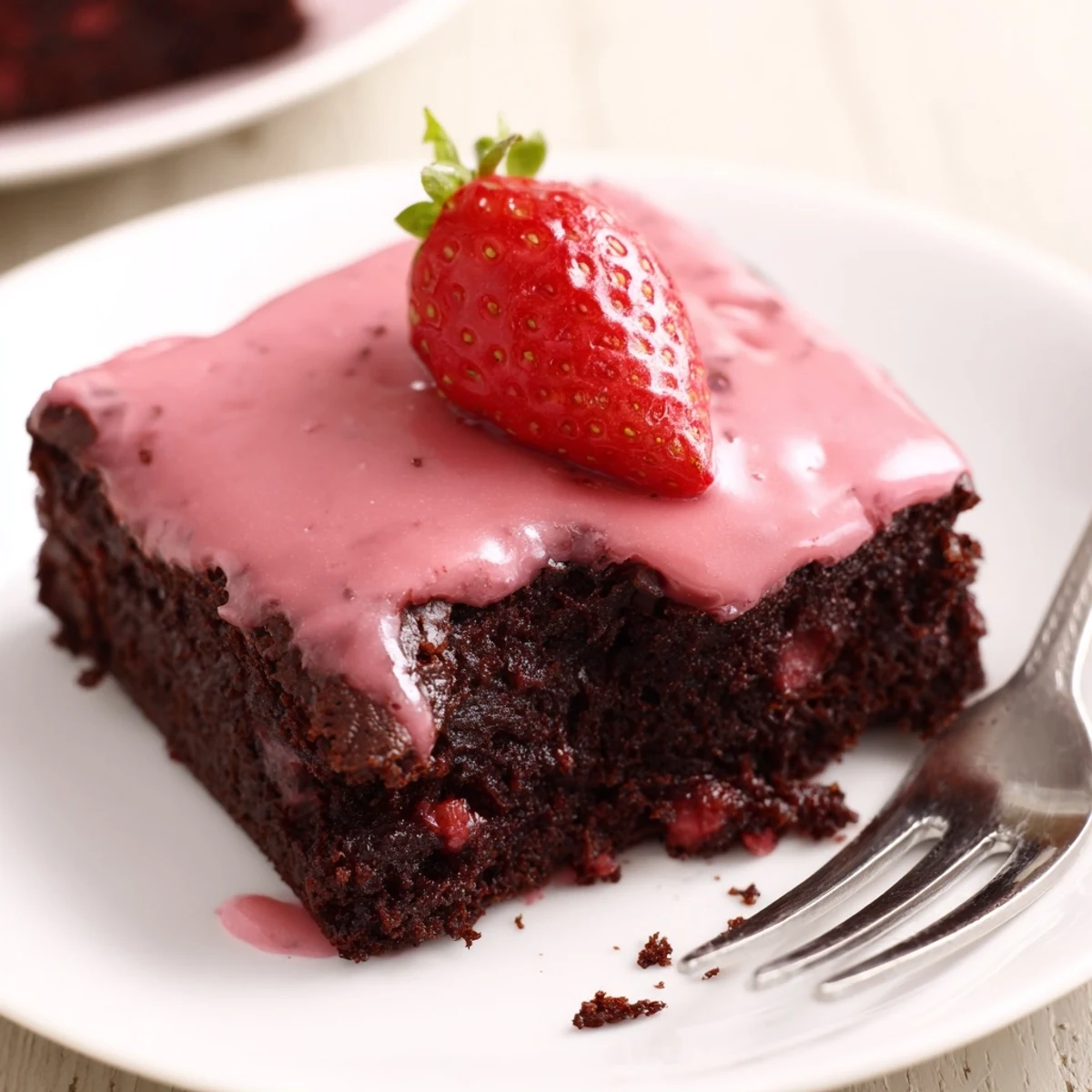 Close-up of Strawberry Brownies Recipe cut into warm, juicy-centered dessert squares